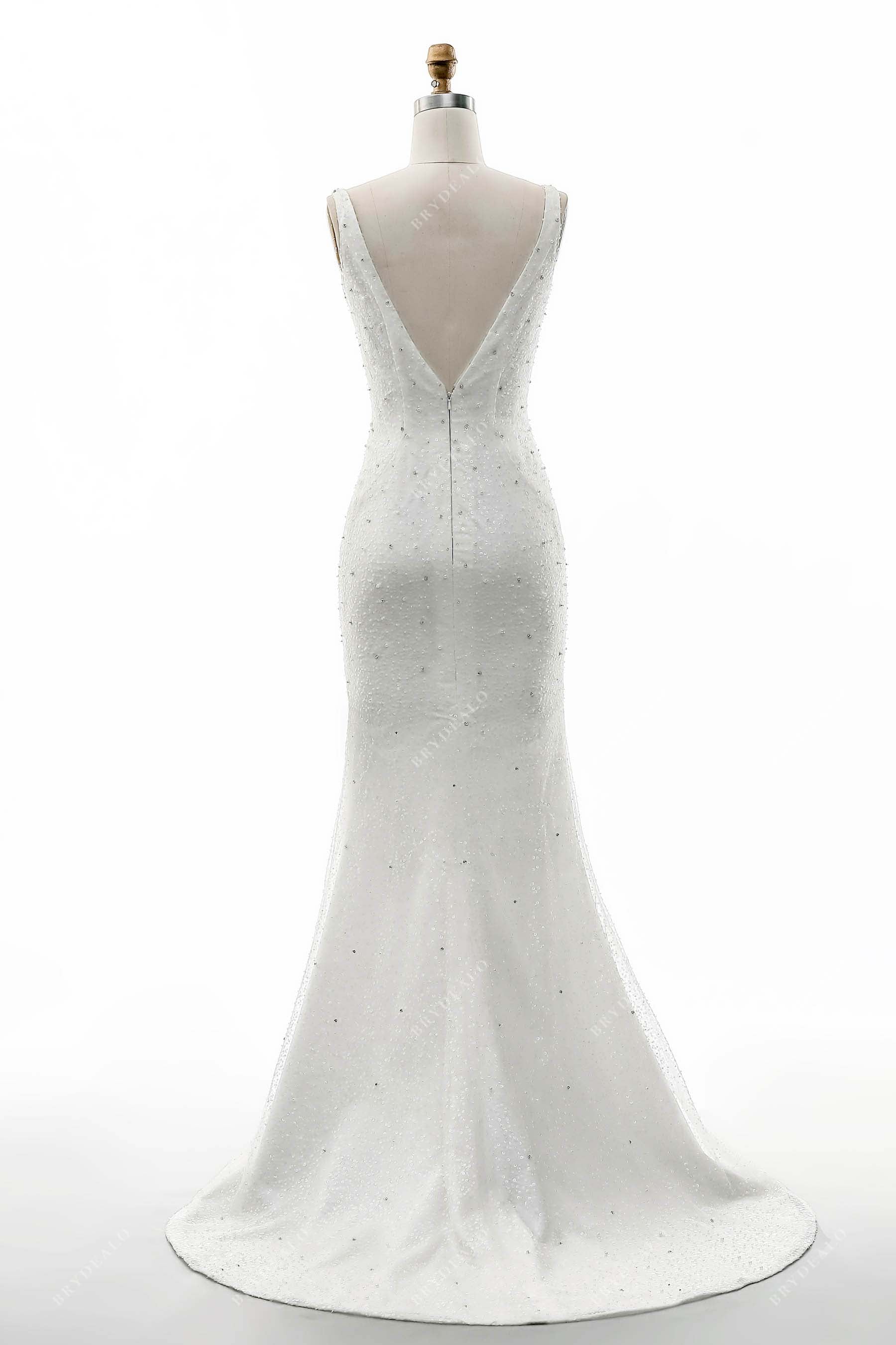 V-back mermaid sequin wedding gown