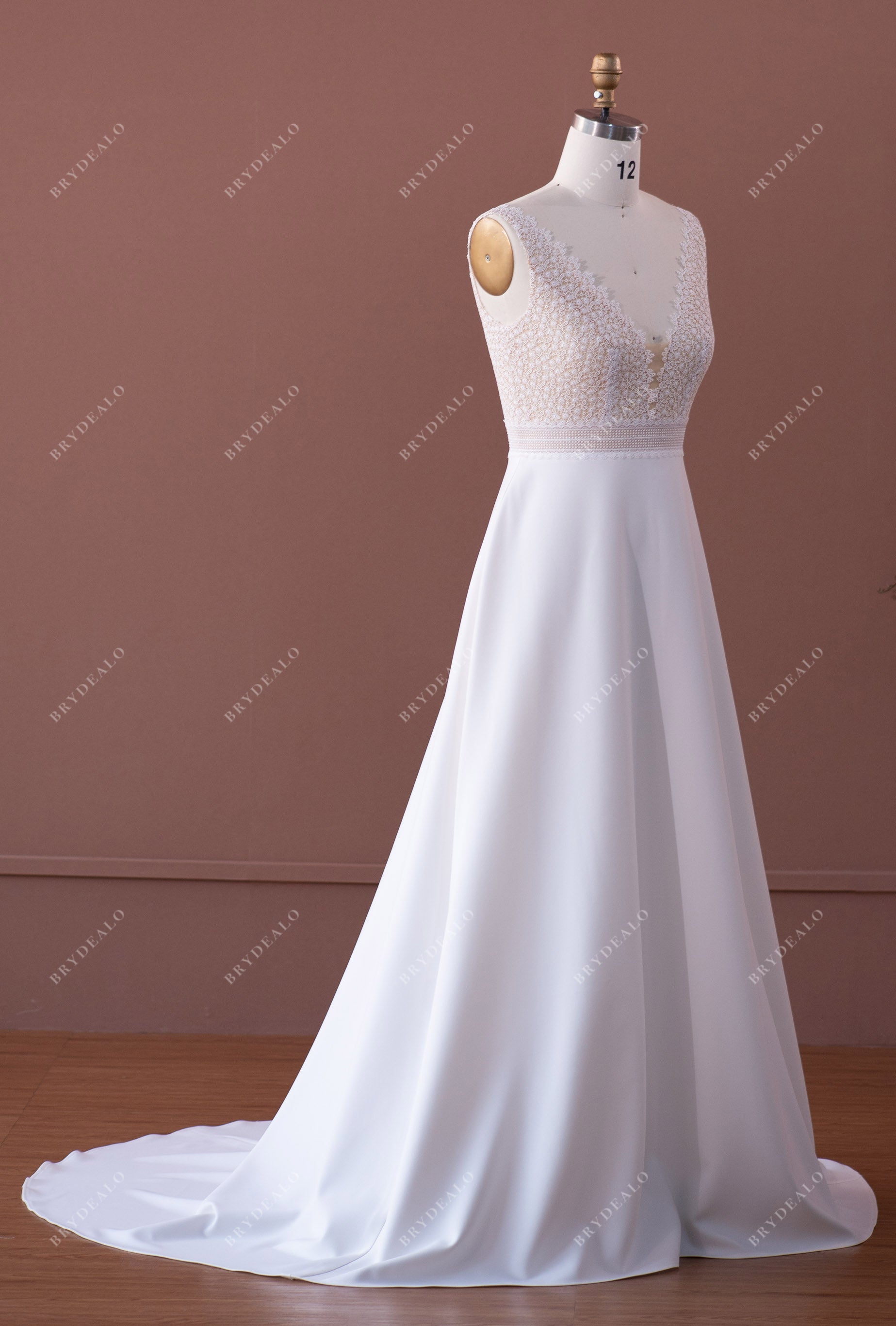 Elegant Straps Lace Crepe A-line Wedding Gown