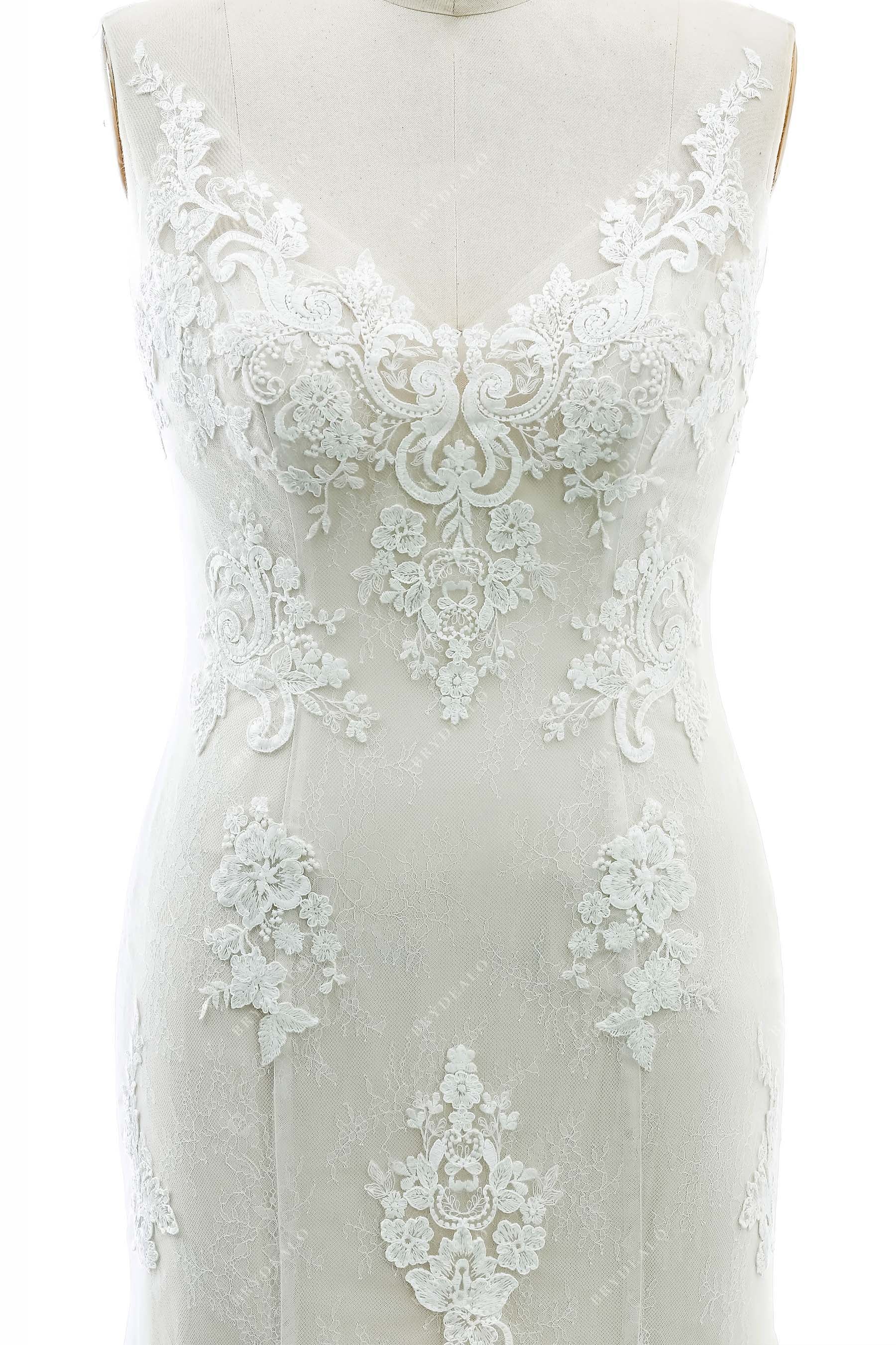 V-neck lace bridal gown