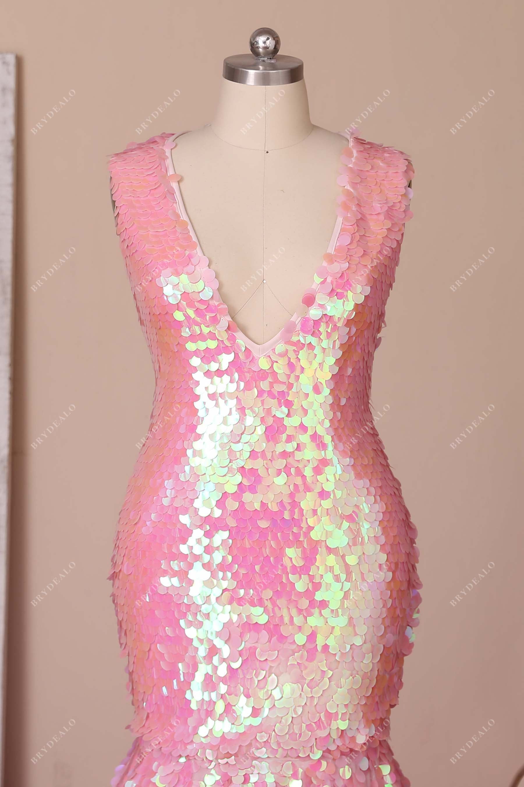 V-neck shimmer pink prom gown