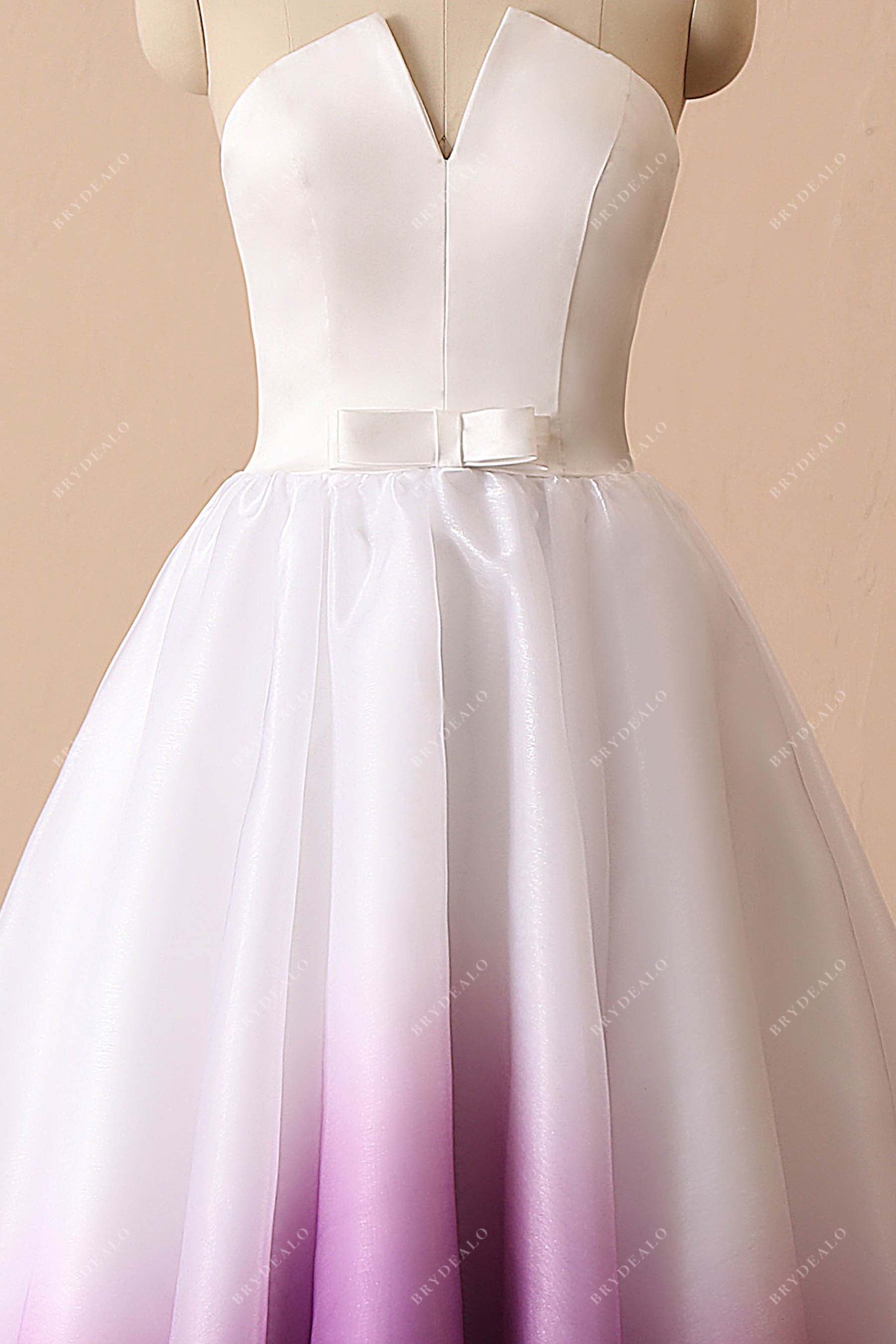 V-cut neck strapless bridal dress