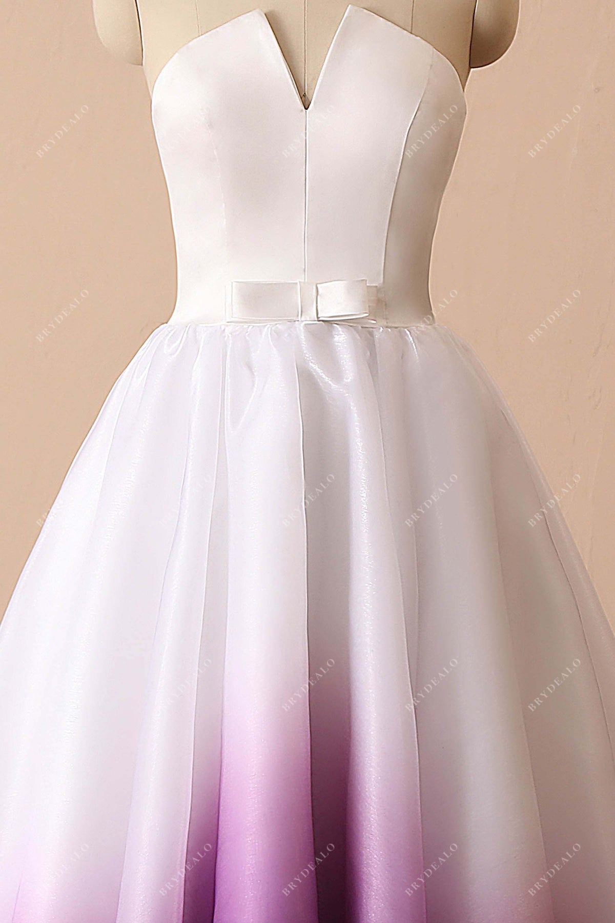 White to Purple Ombre Organza V-cut Satin Ball Gown
