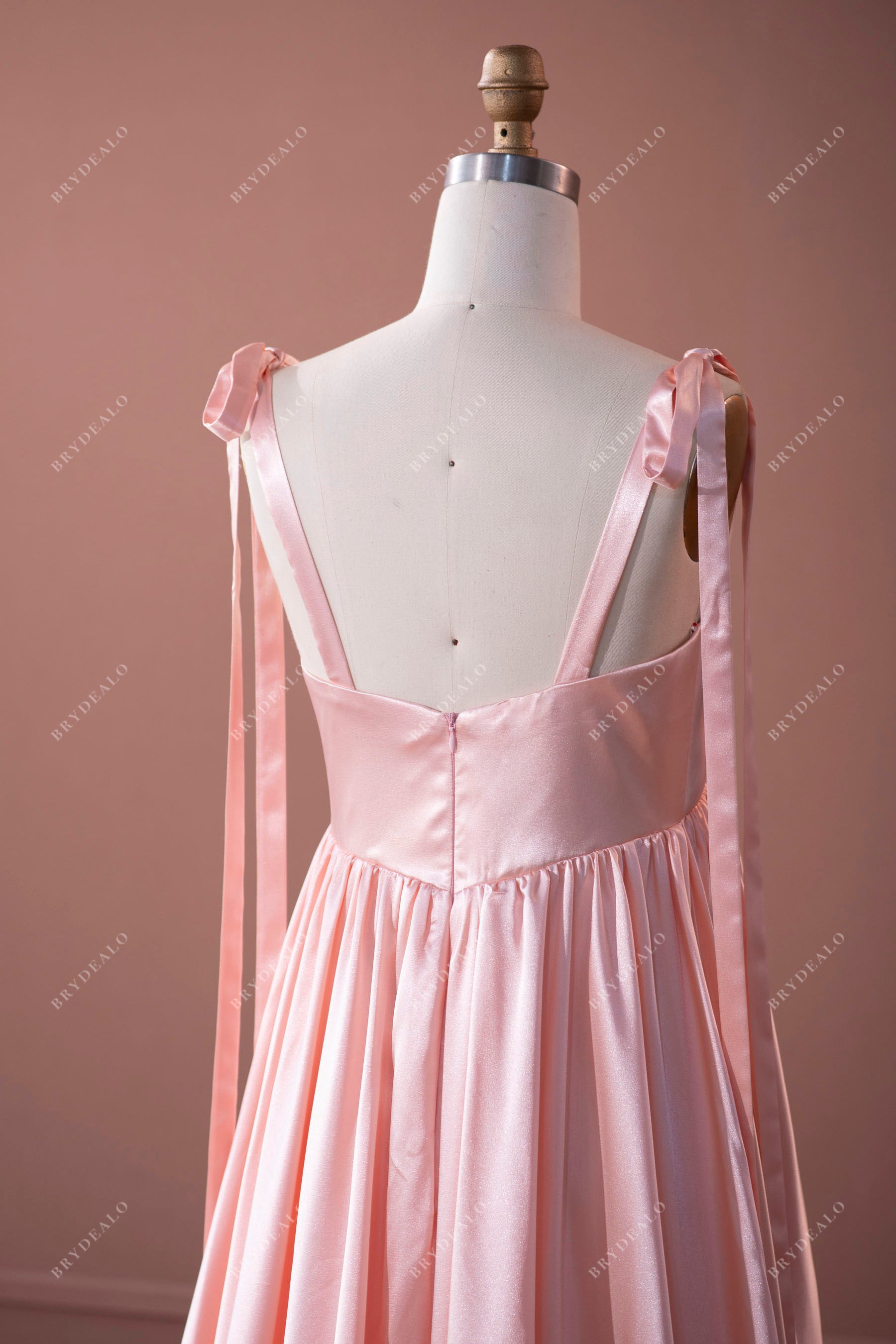 wholesale blushing pink straps long satin bridesmaid gown