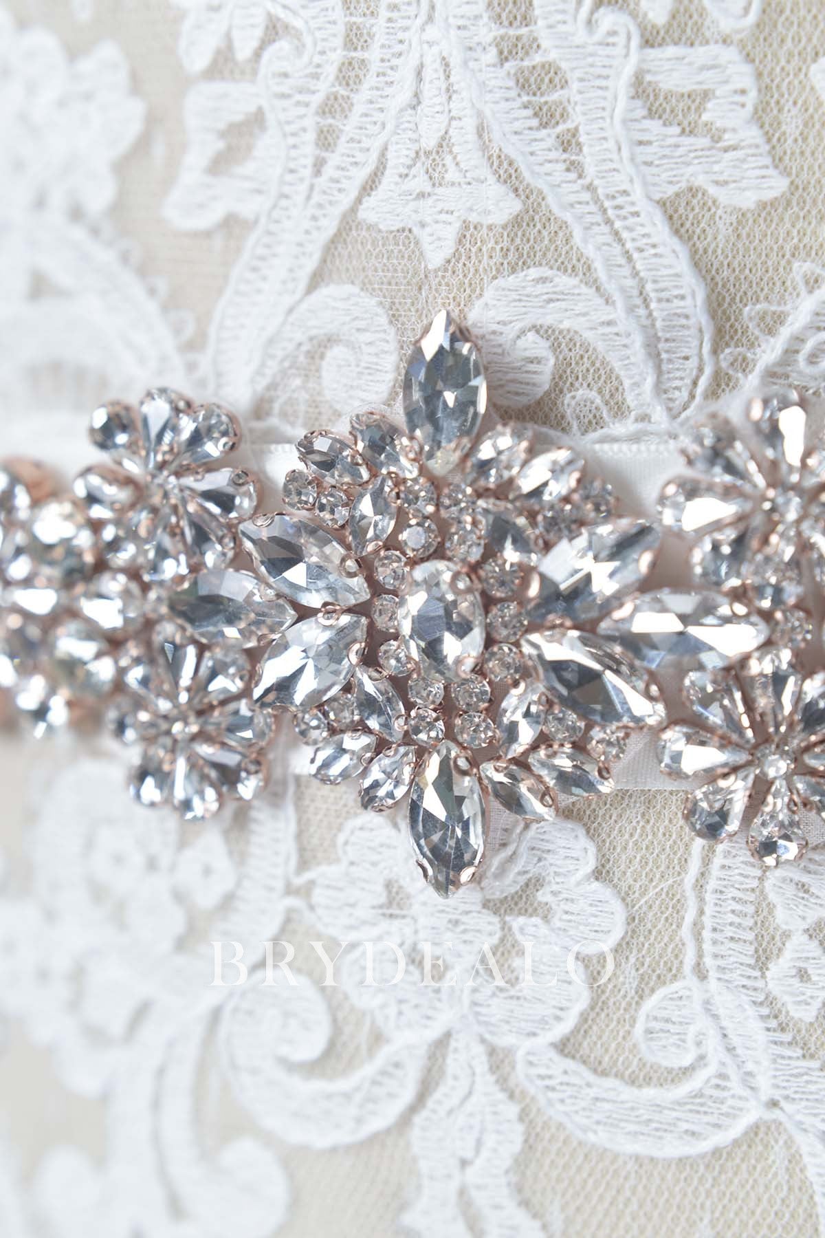 Wholesale Bridal Sash with Silver Rhinestone and Rose Gold Backing