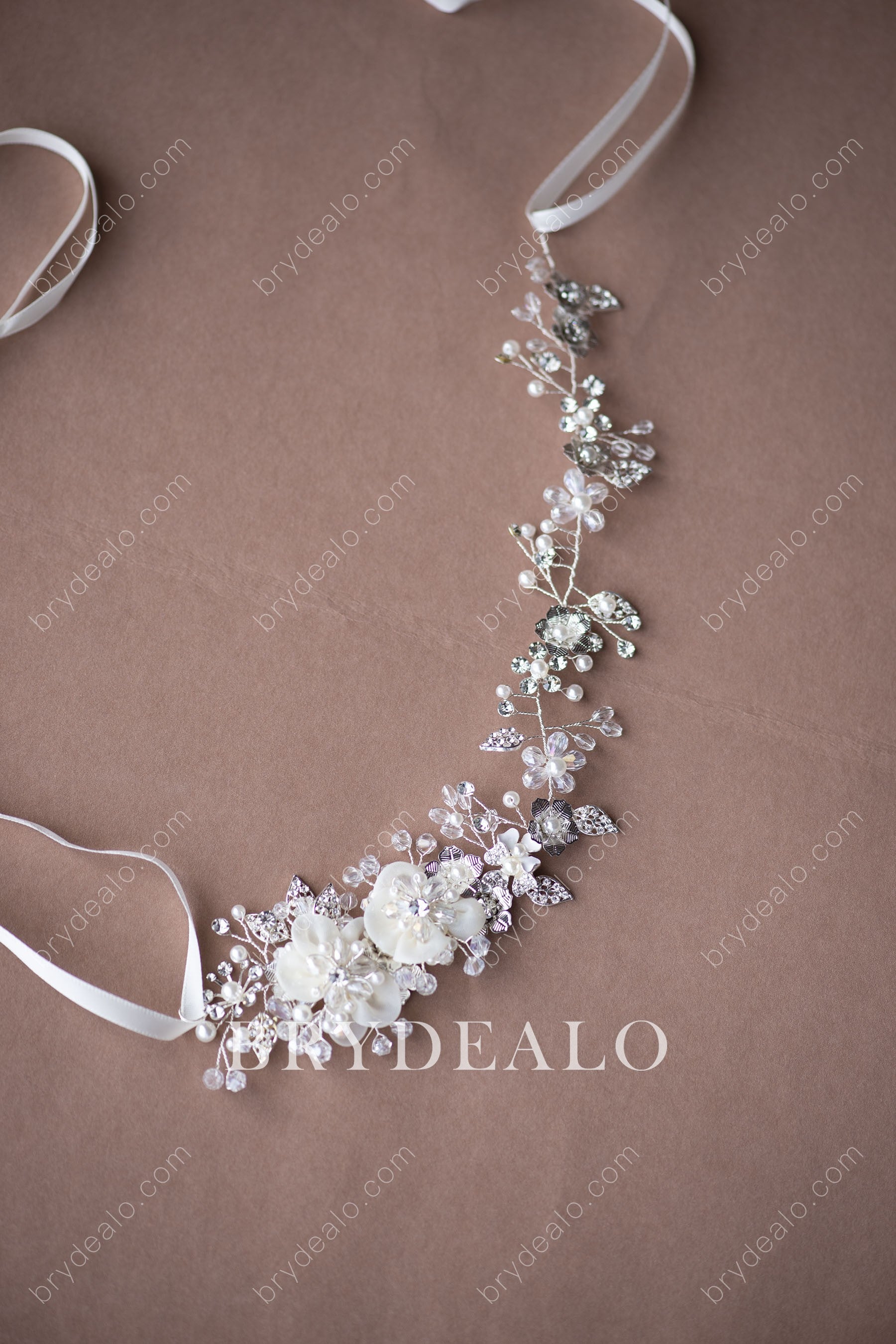 Ethereal Pearl Flower Bridal Sash for Wholesale