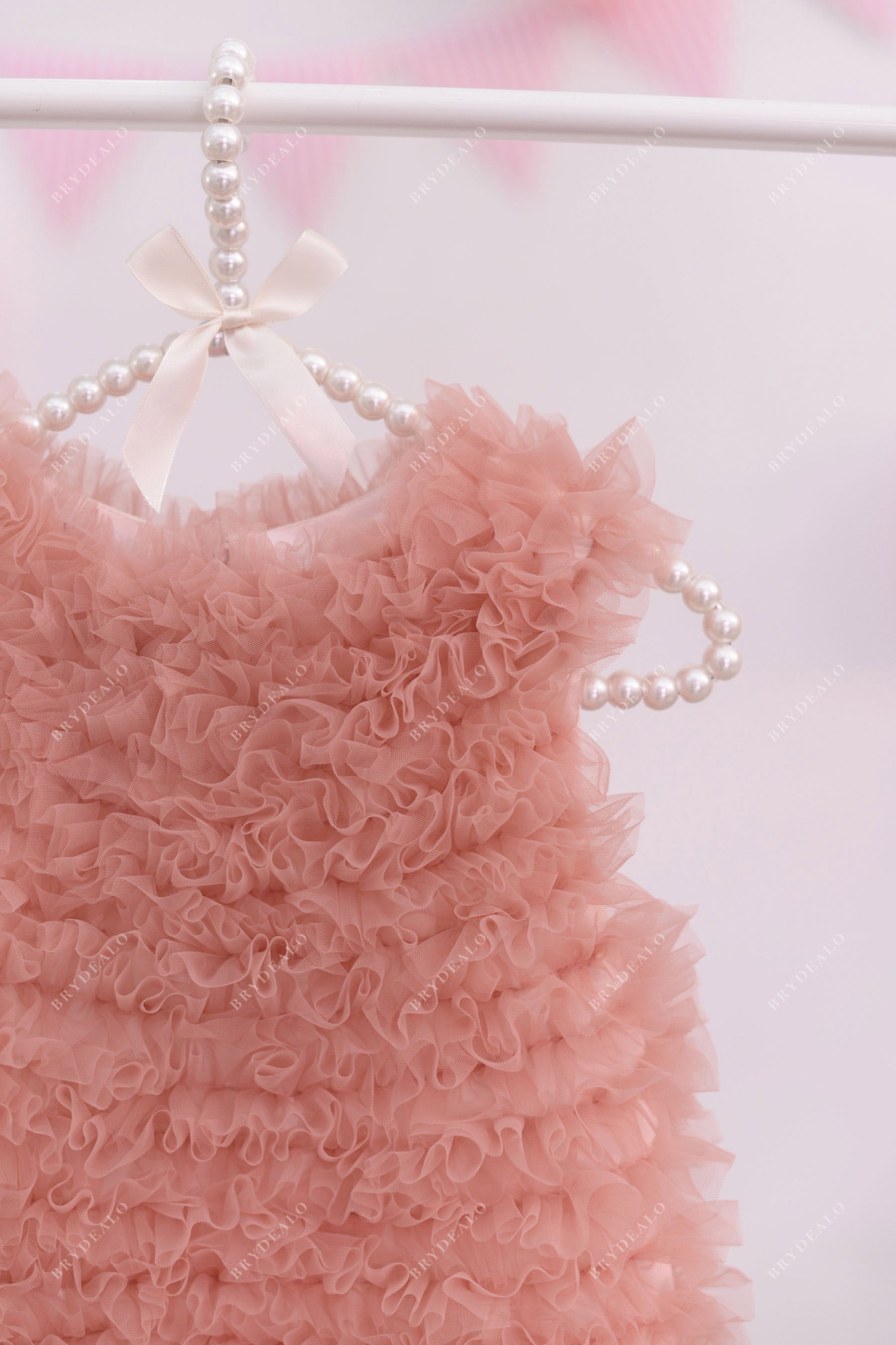 wholesale pink sleeveless ruffled tulle dress