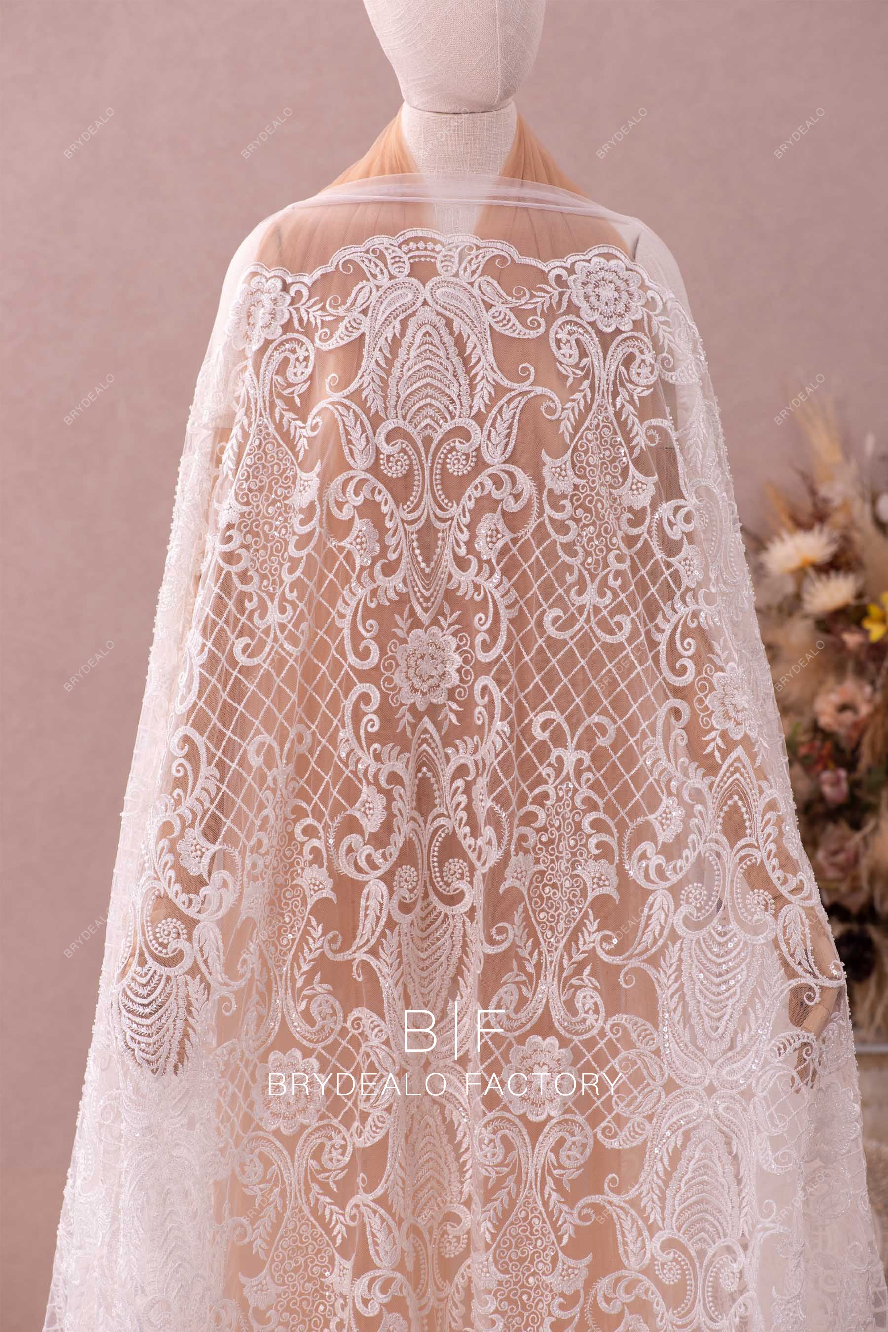 wholesale luxurious beaded totem lace fabric