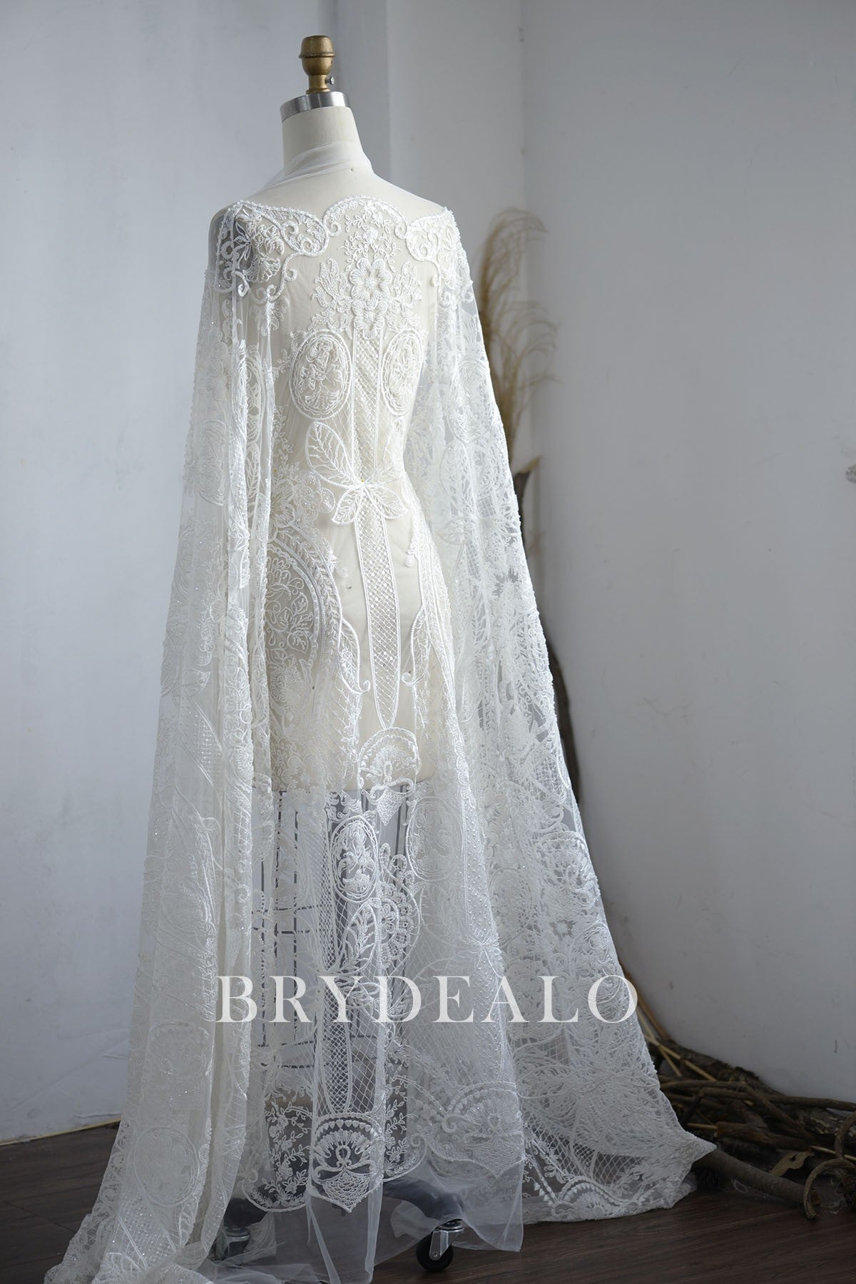 Abstract Beaded Double Border Bridal Lace Fabric