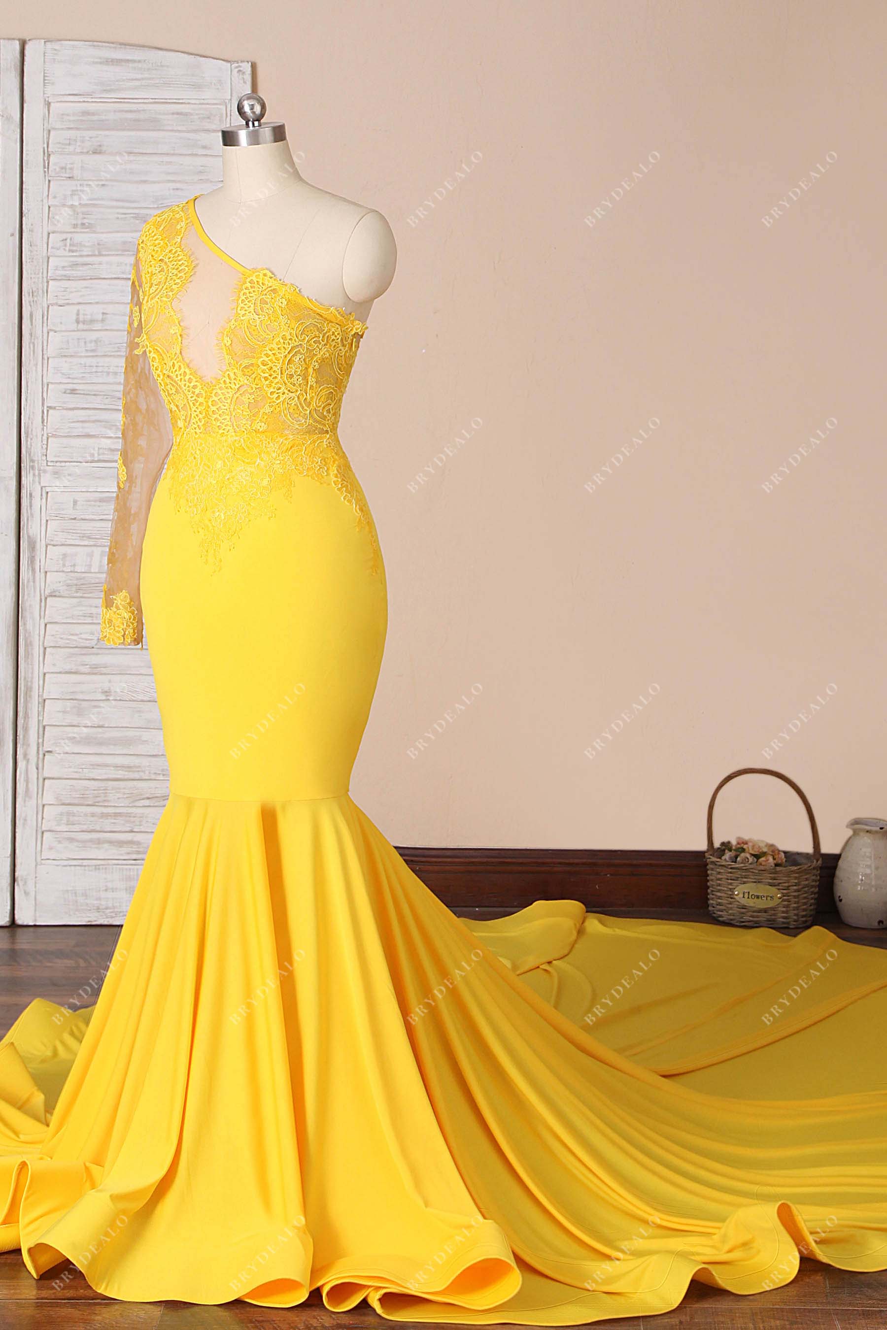 asymmetrical neck lace jersey prom gown