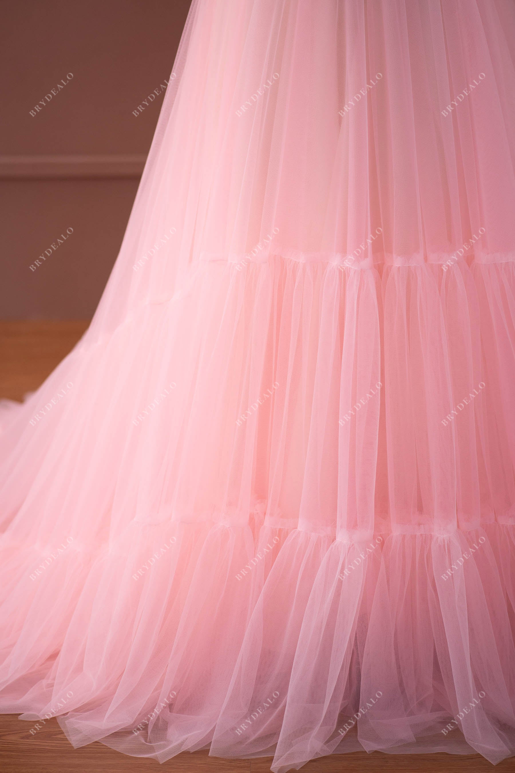 wholesale baby pink tiered tulle prom formal gown