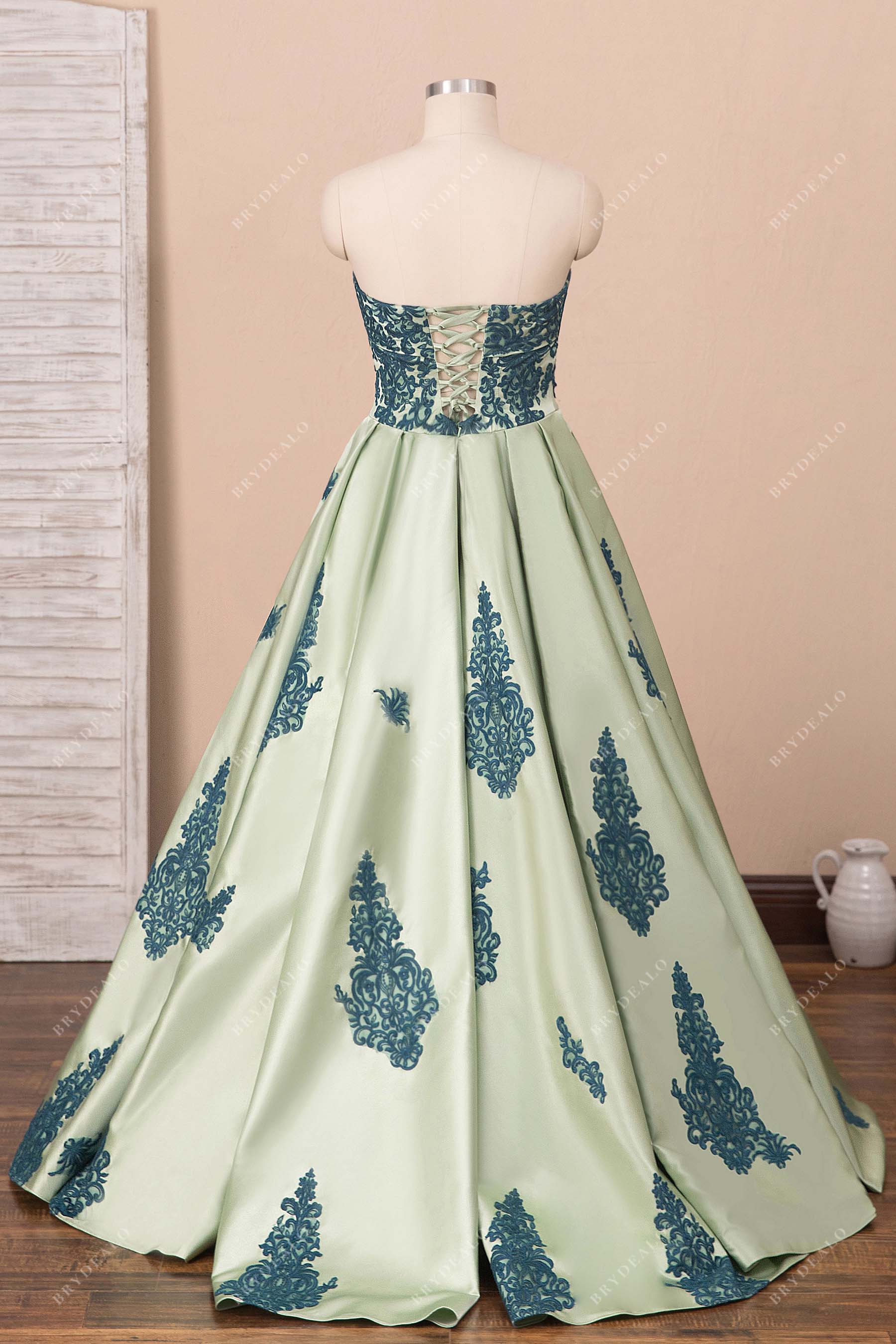 ball-gown peacock lace corset prom dress