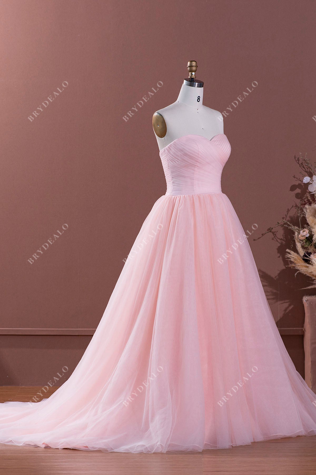 Pink strapless wedding dress best sale