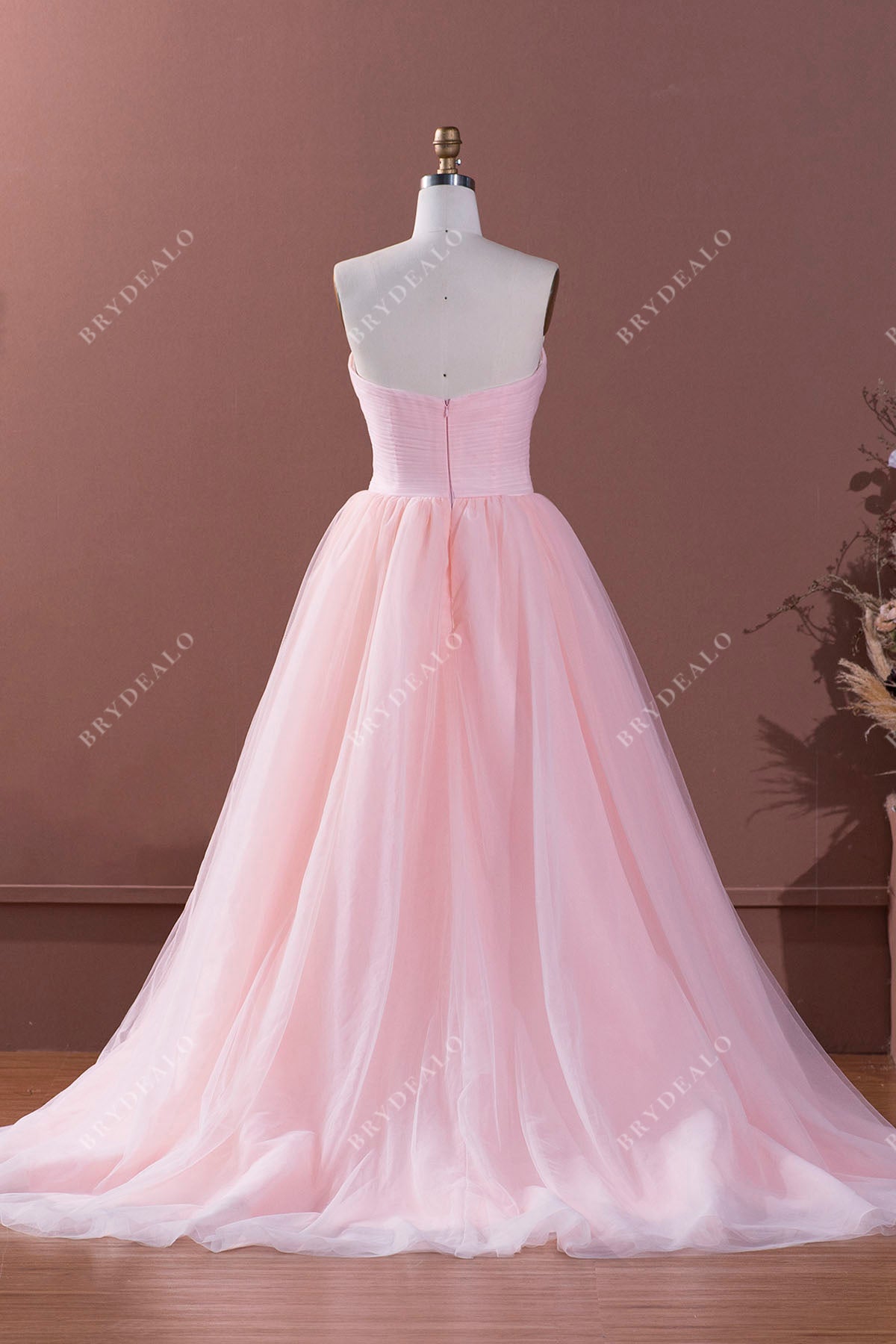 ball gown pink tulle strapless wedding gown