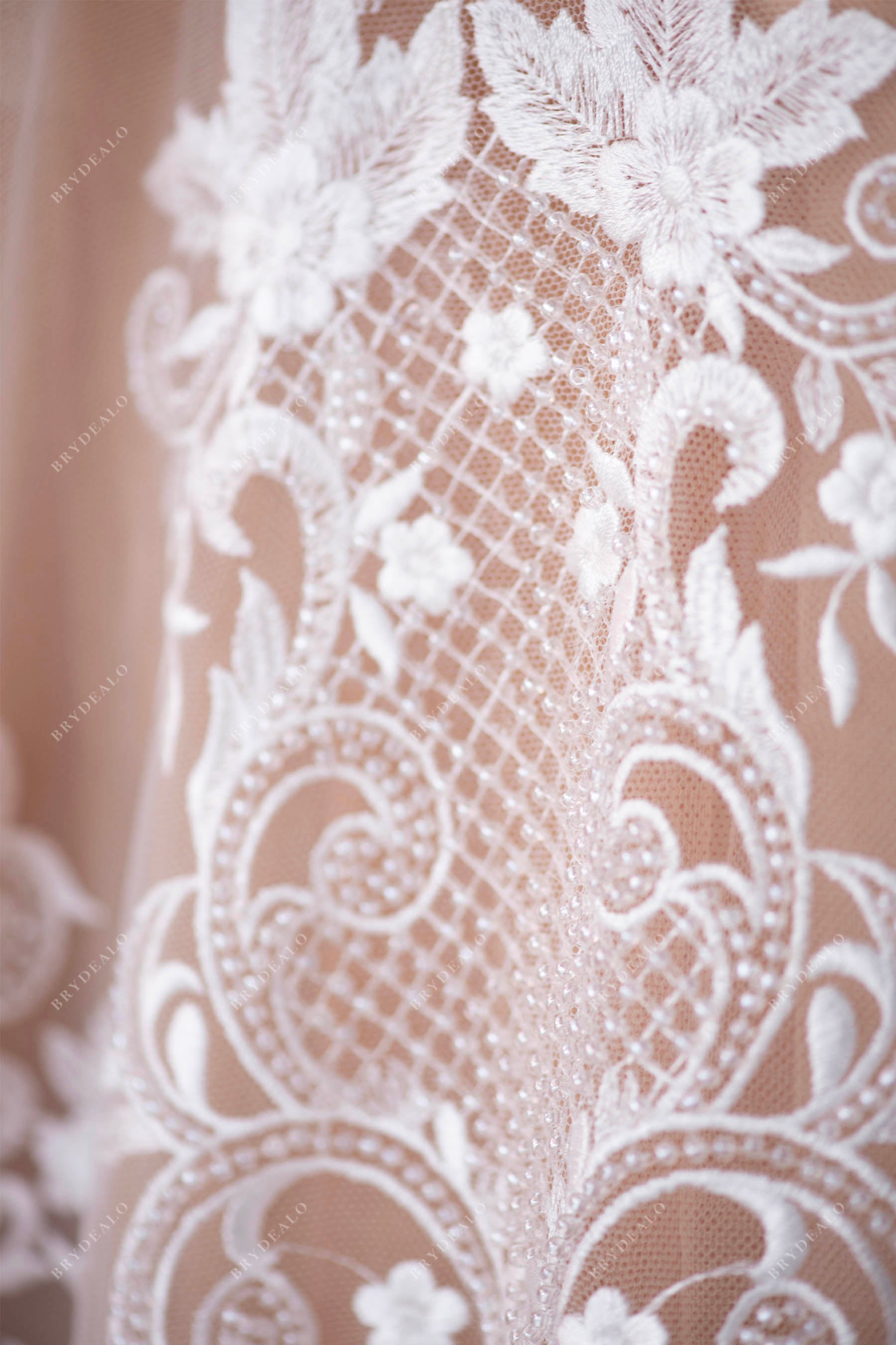 beaded bridal lace fabric for wholesale