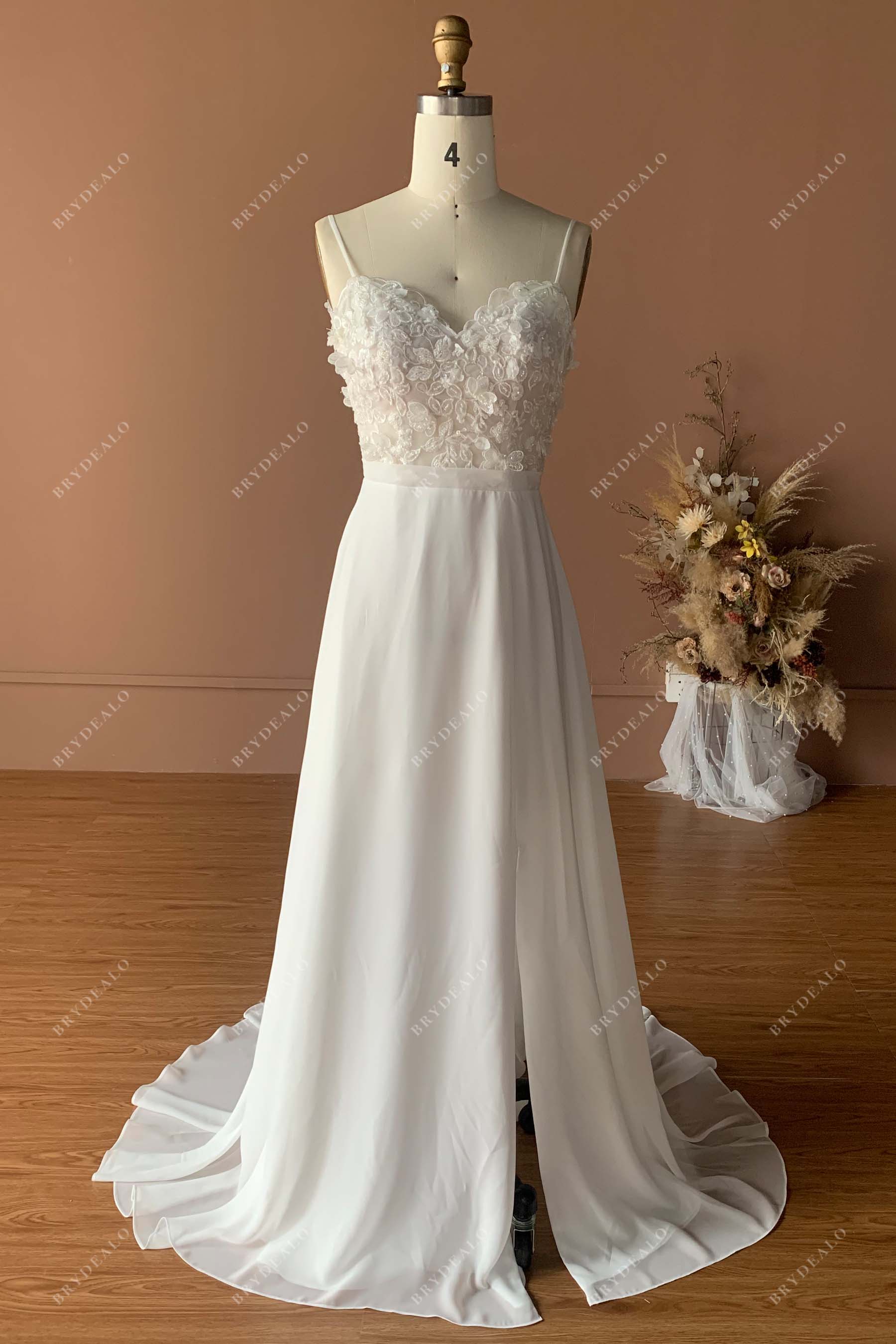 beaded designer lace chiffon A-line wholesale bridal gown