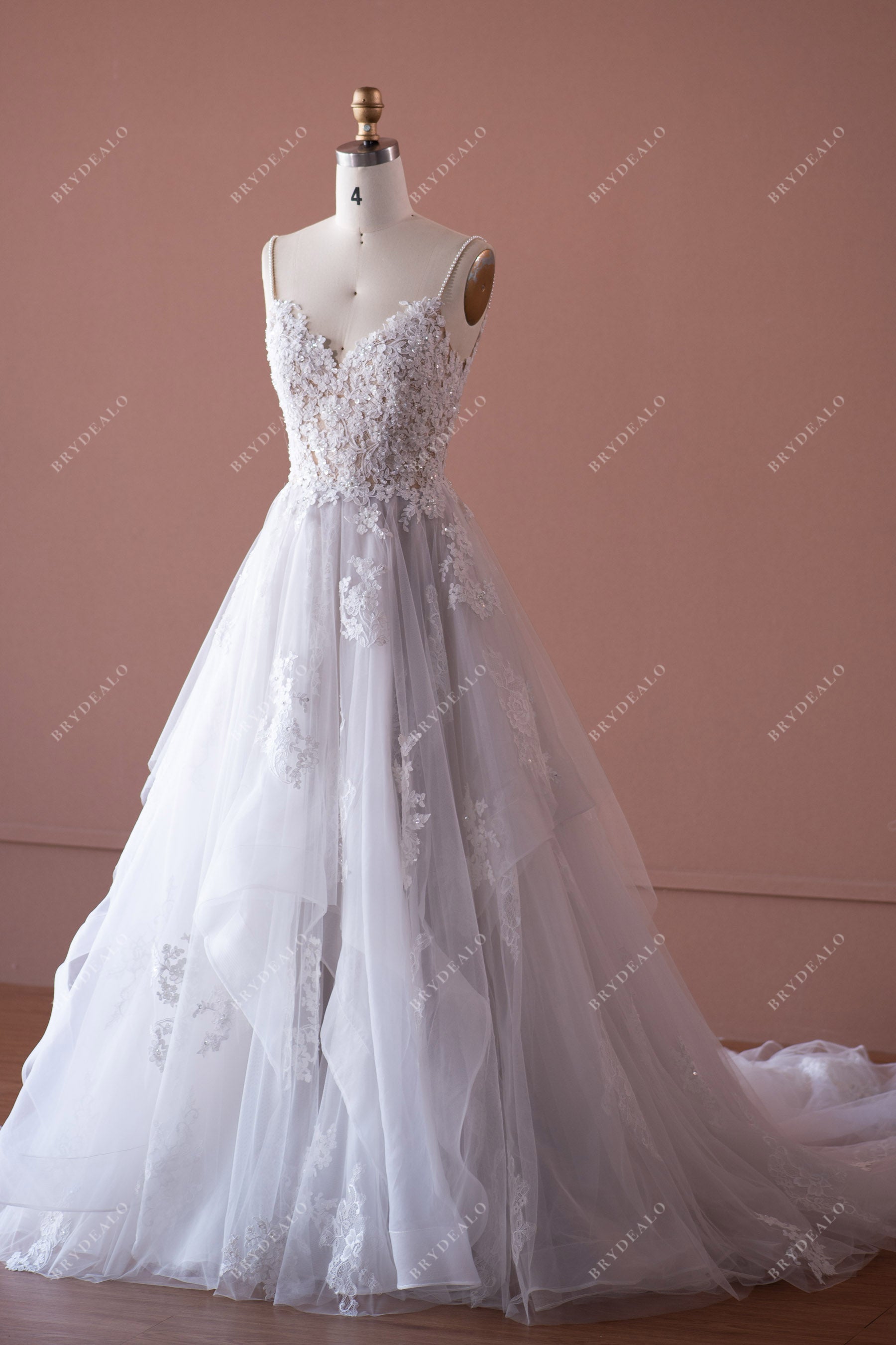 Spaghetti Strap Lace Ruffled Ballgown Sample Sale Wedding Dress