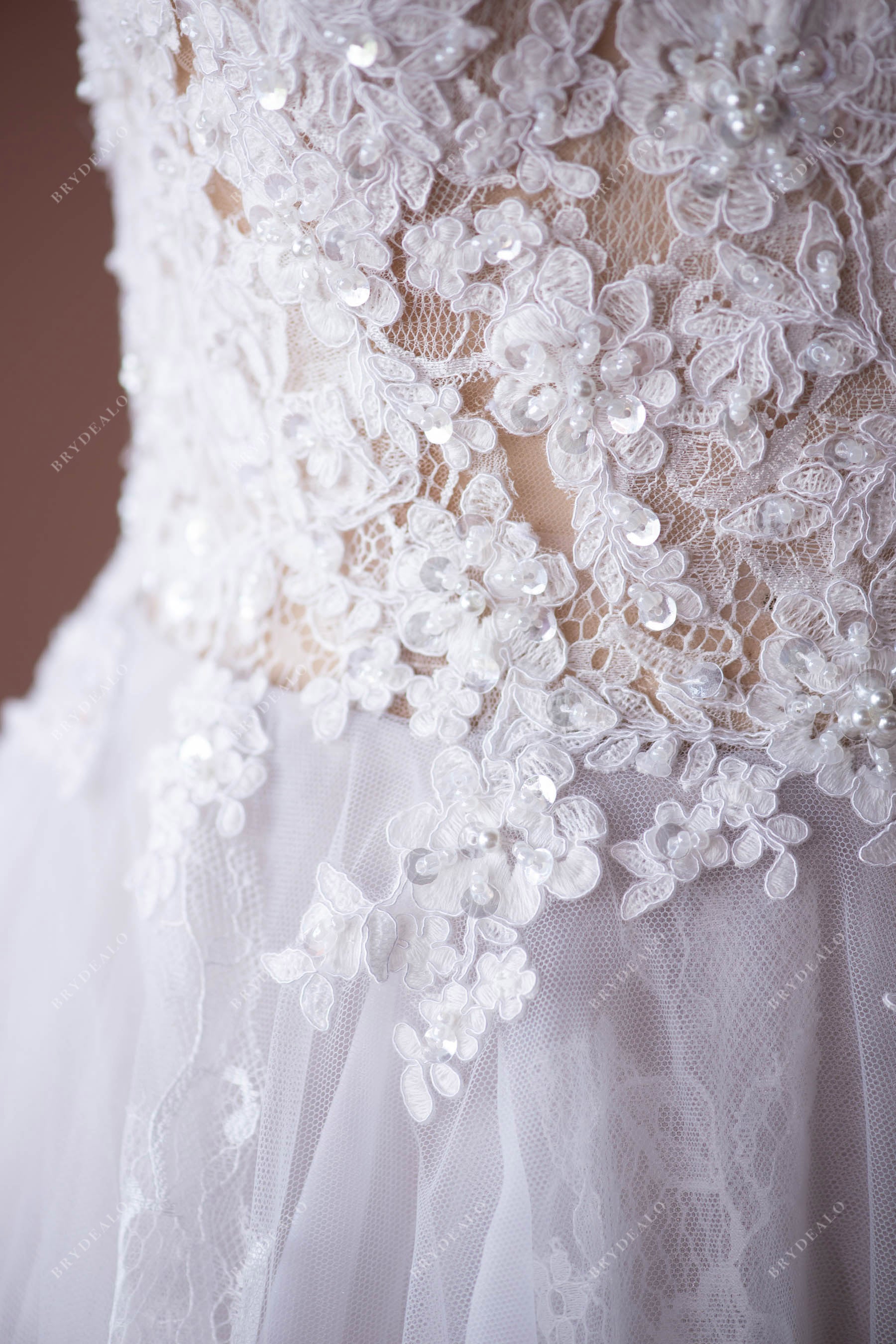 Beaded Lace Puffy Ruffled Wedding Dress