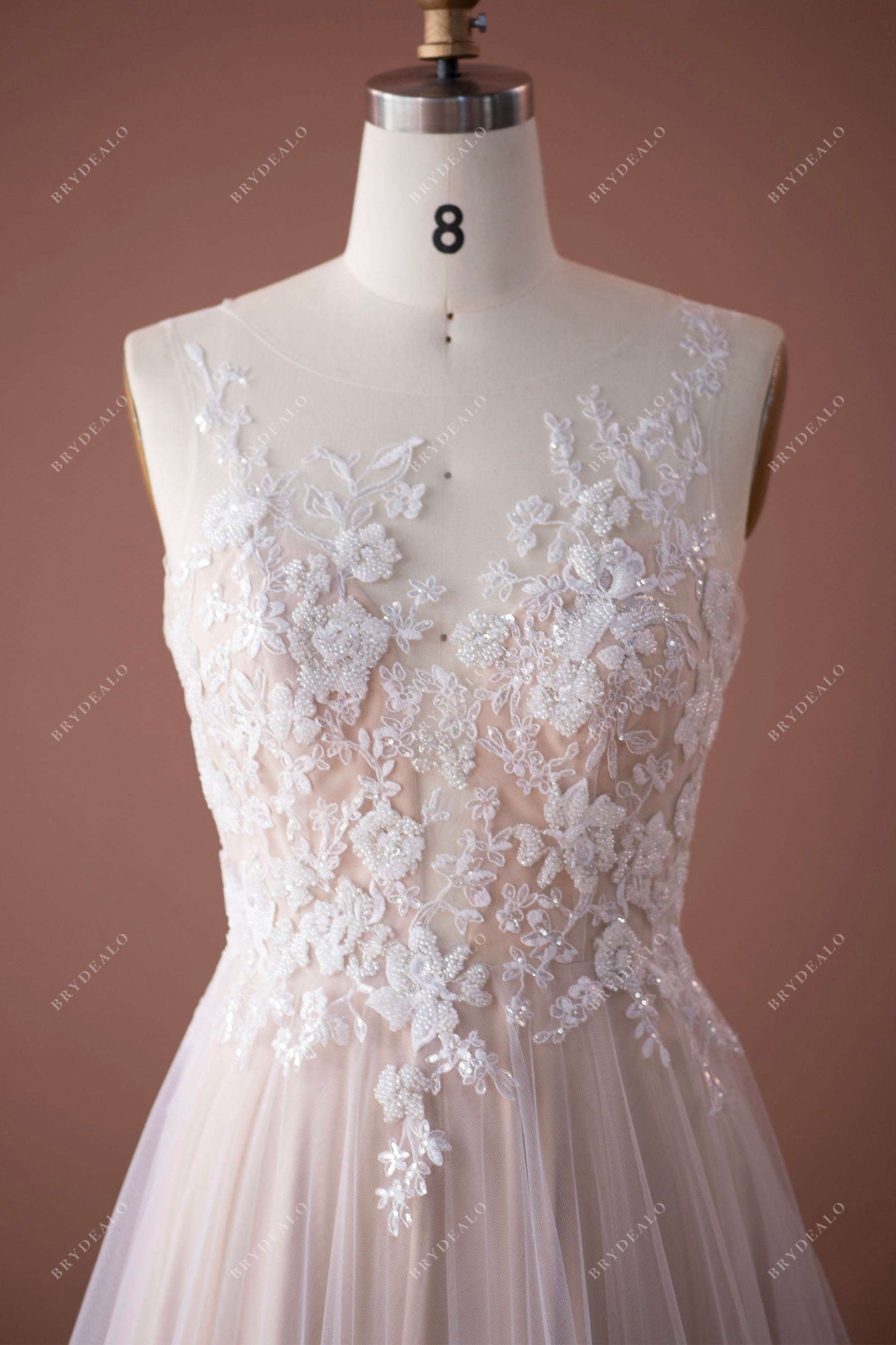 beaded flower lace wedding dress