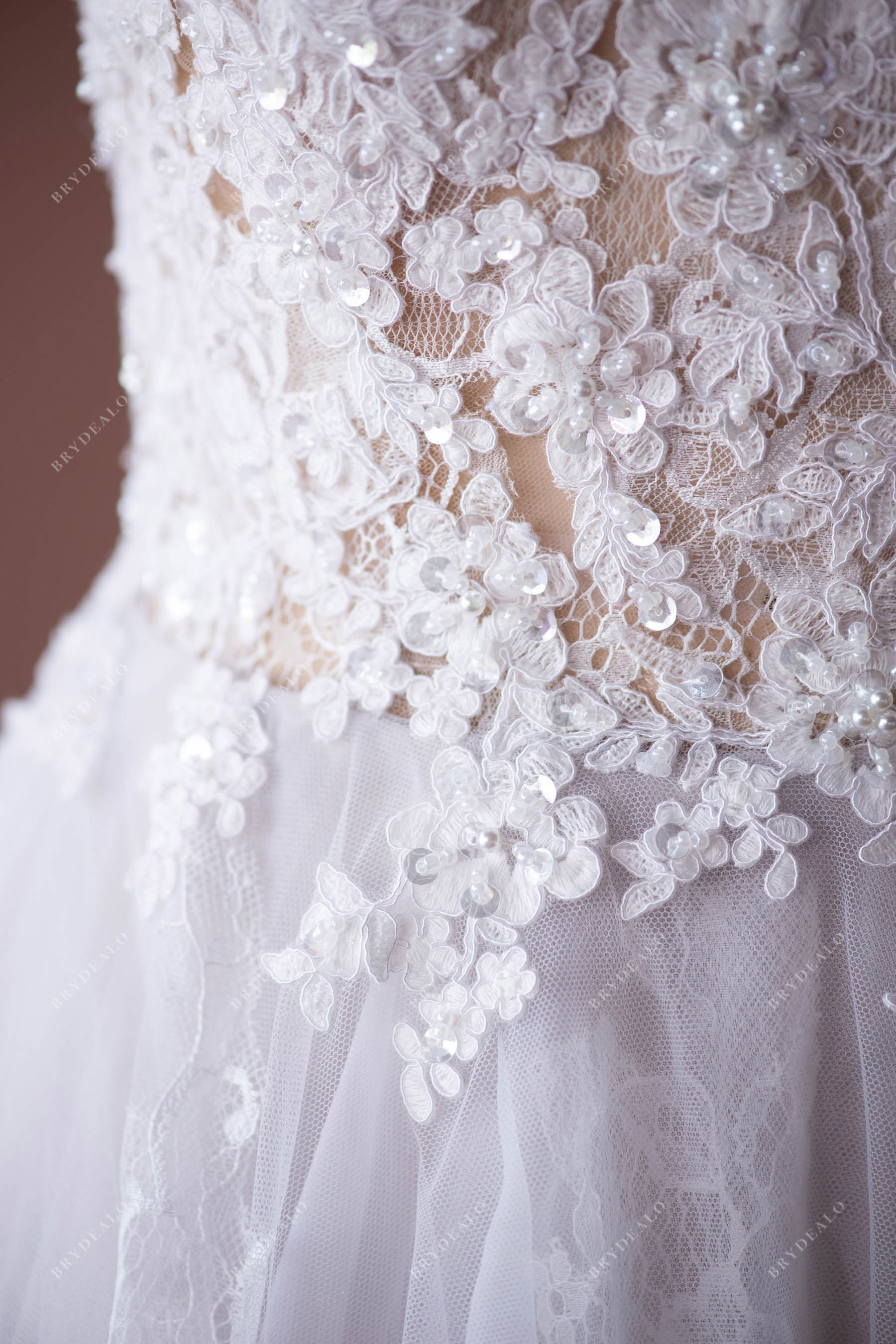Sample Sale Beaded Floral Lace Puffy Ruffled Wedding Dress