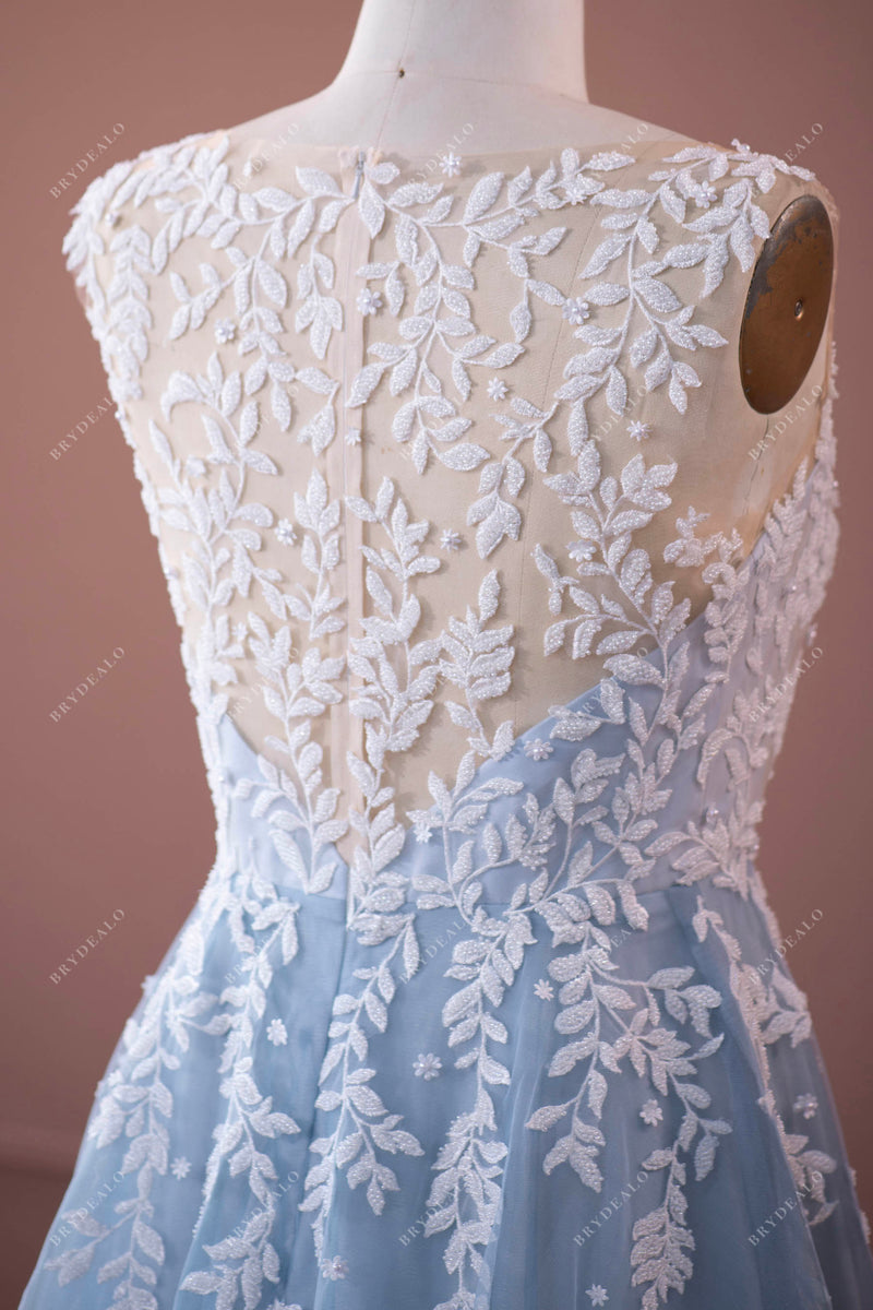 Beaded Lace Illusion Back Wedding Dress