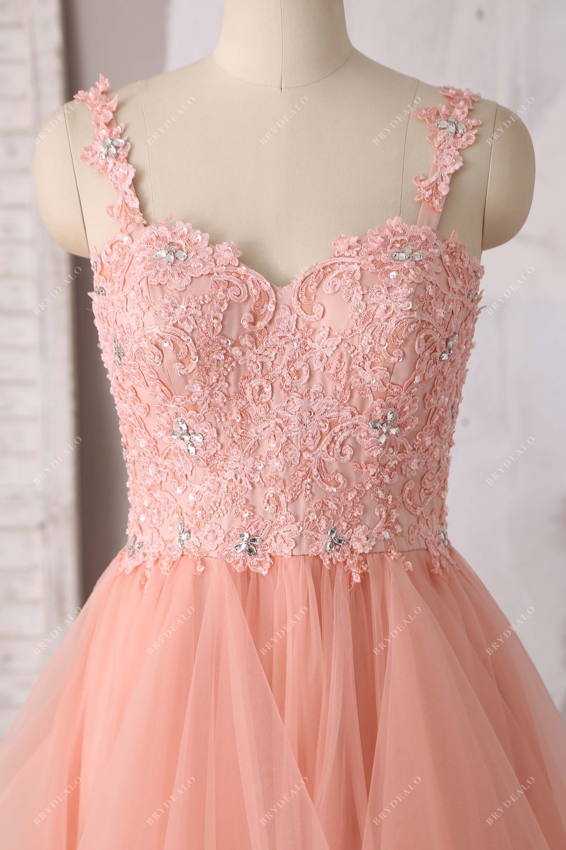 beaded lace sweetheart neck prom dress