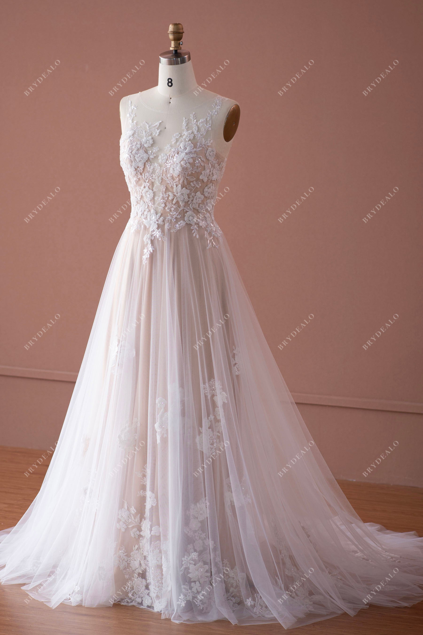beaded lace tulle beach wedding dress