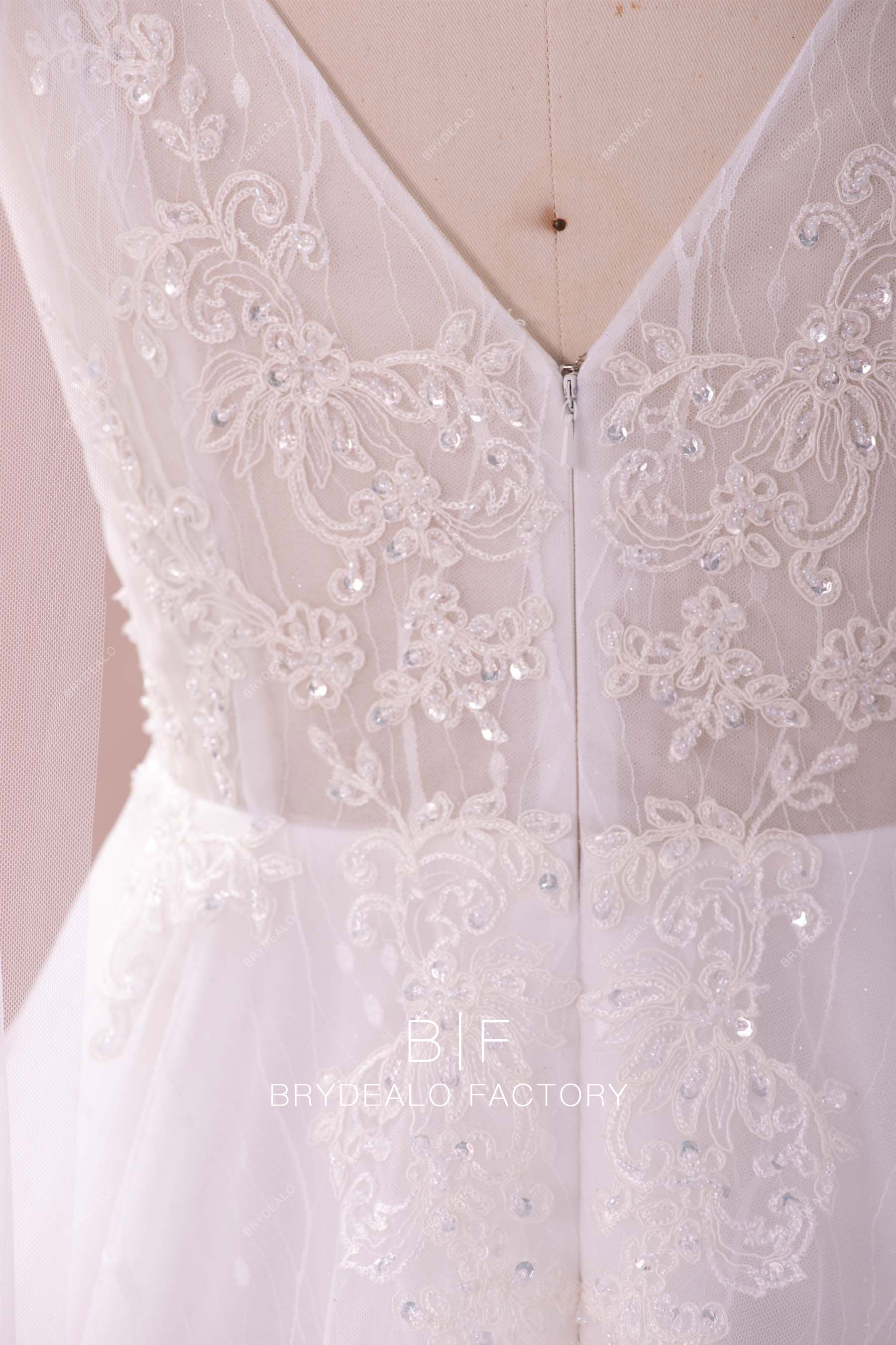 beaded lace v-back wedding dress
