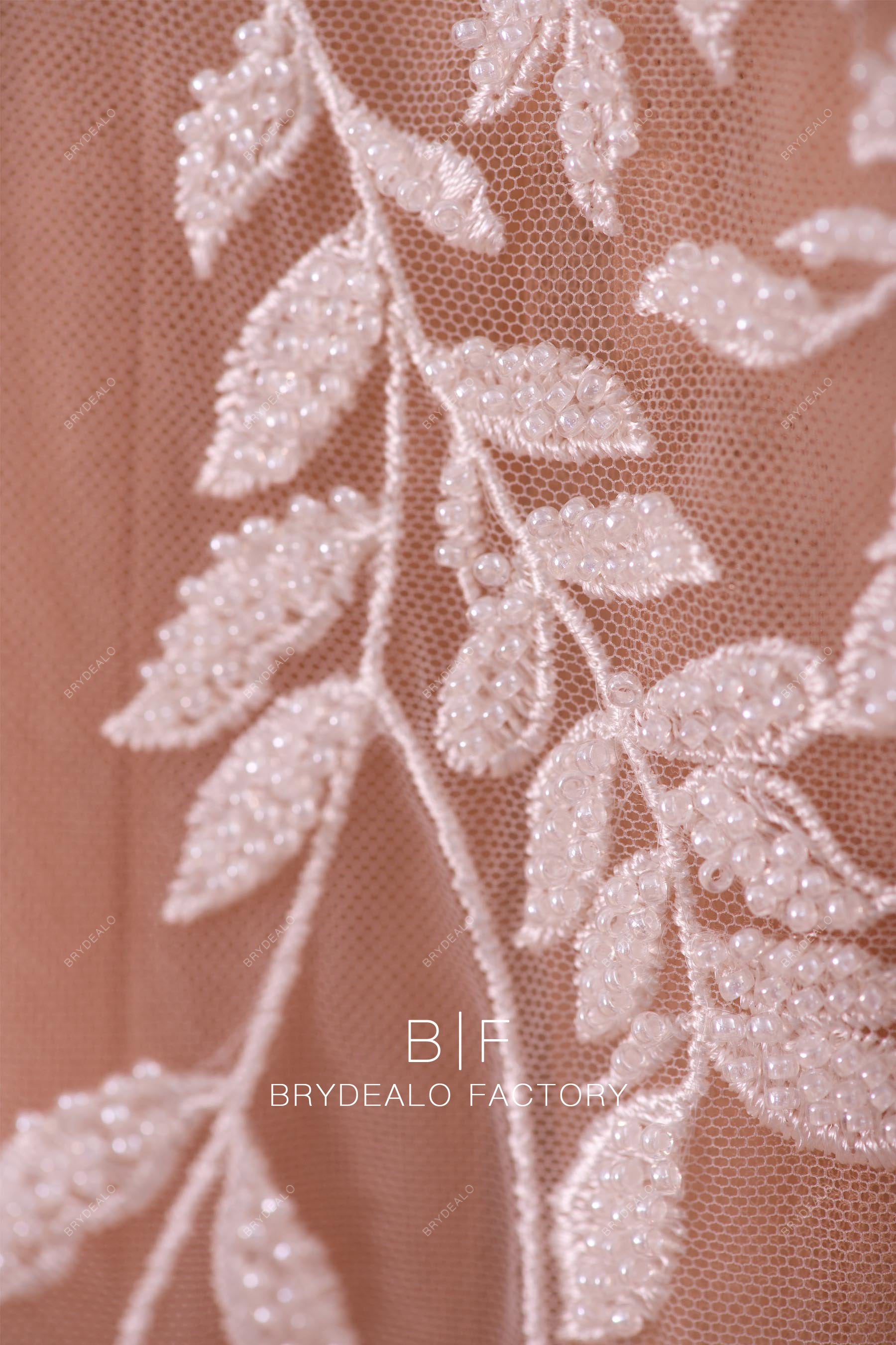 beaded leaf lace fabric