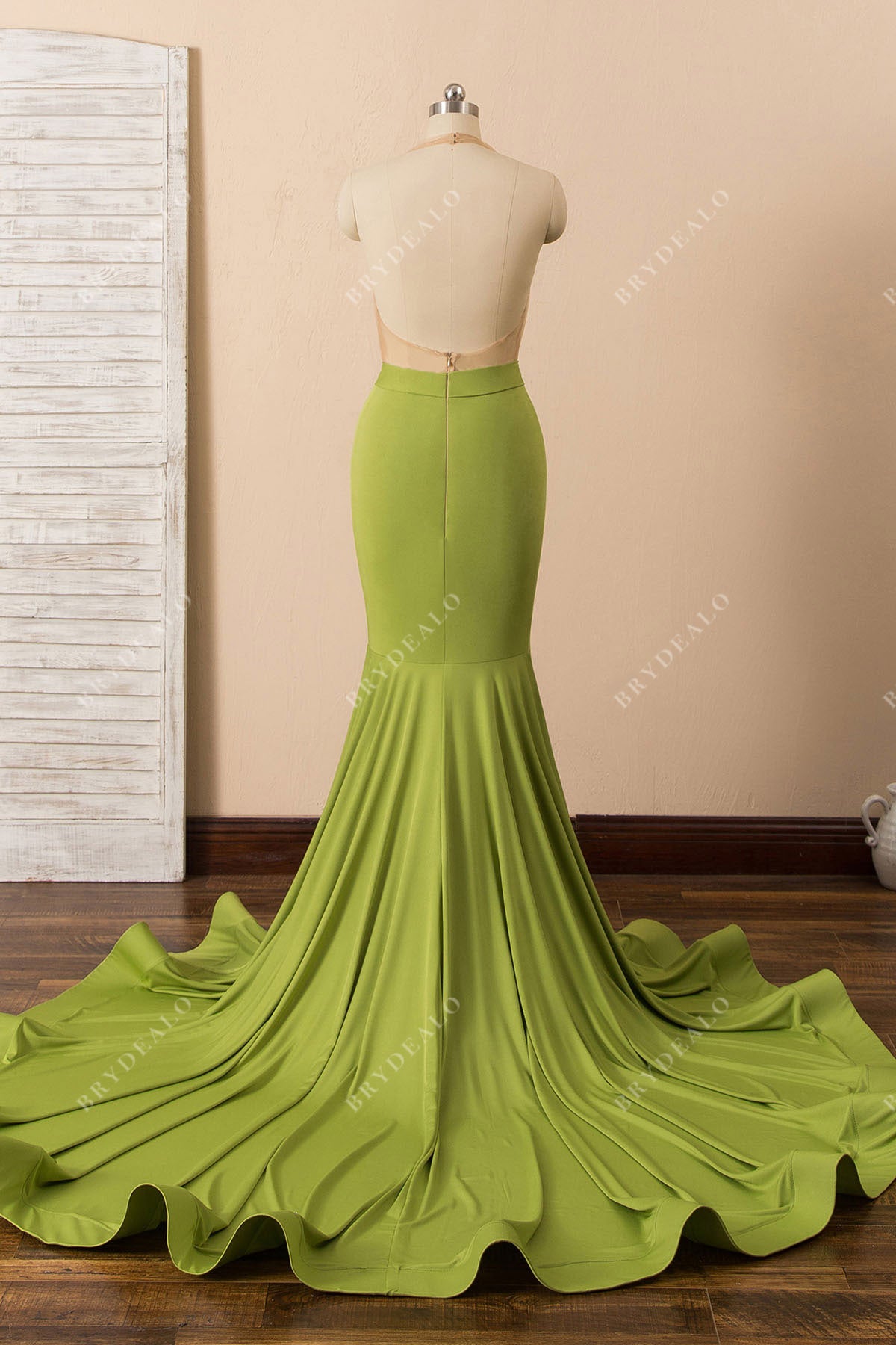 Beaded Moss Green Jersey Mermaid Prom Dress