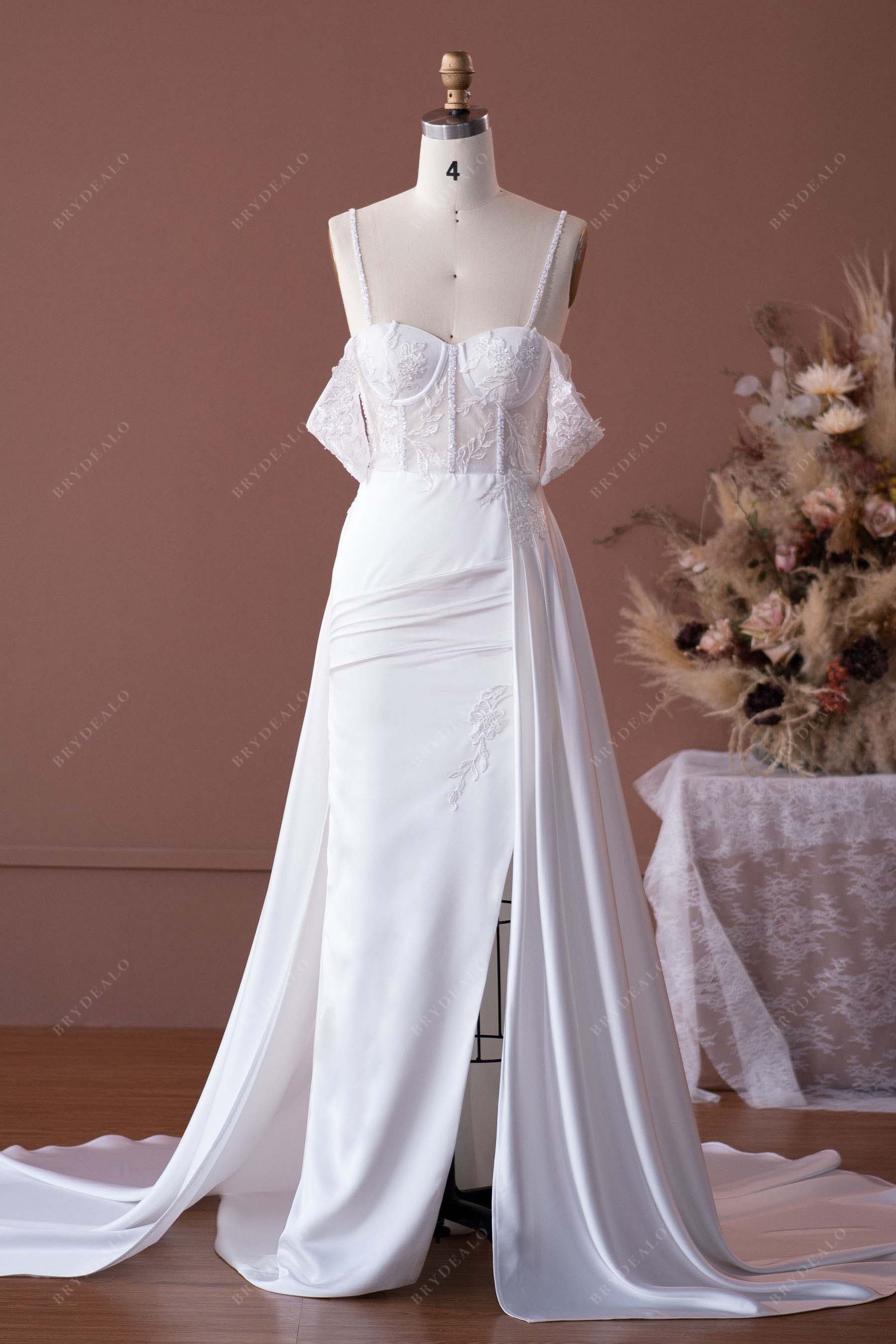beaded sheer corset satin custom wedding dress