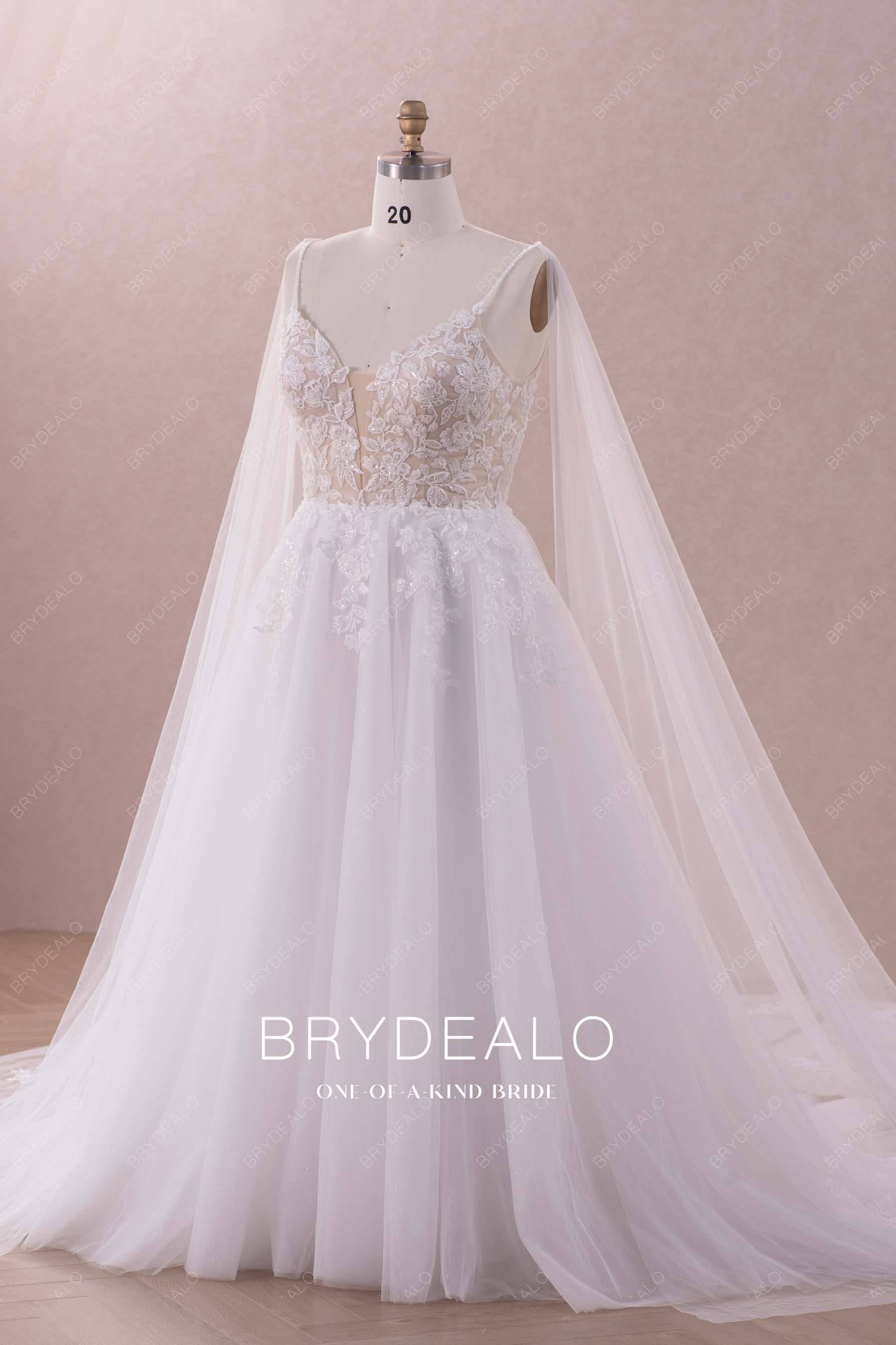 beaded straps lace tulle A-line wedding dress