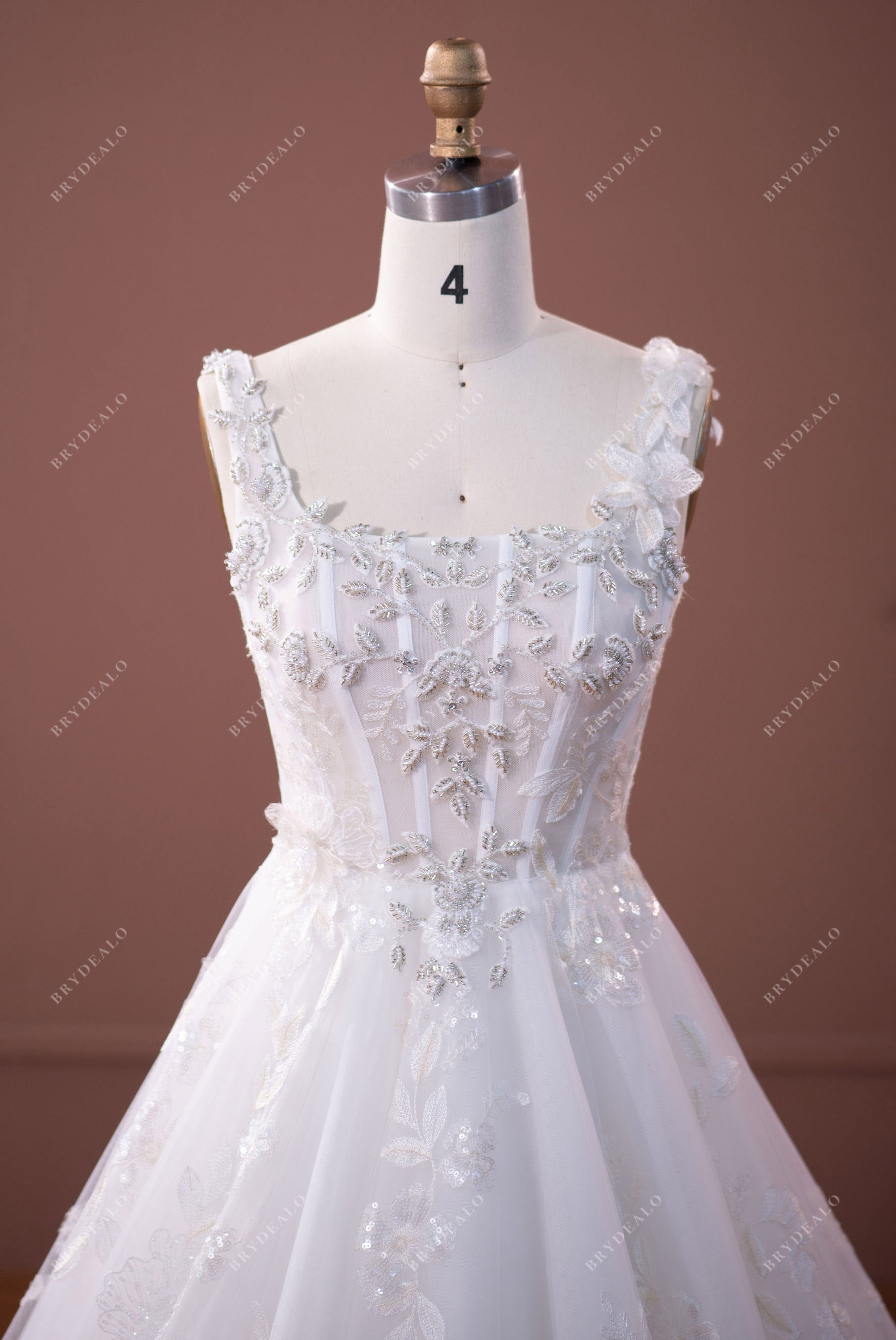 beaded straps bodice with square neck