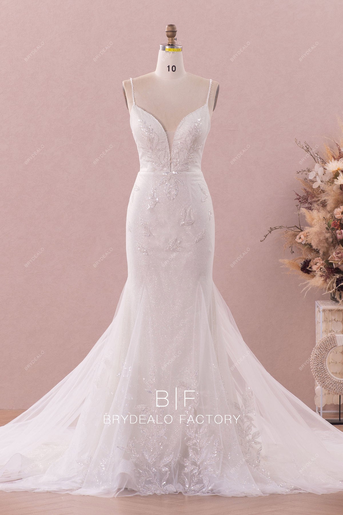 Beadings Tassel Shimmy Mermaid High Neck Wedding Dress