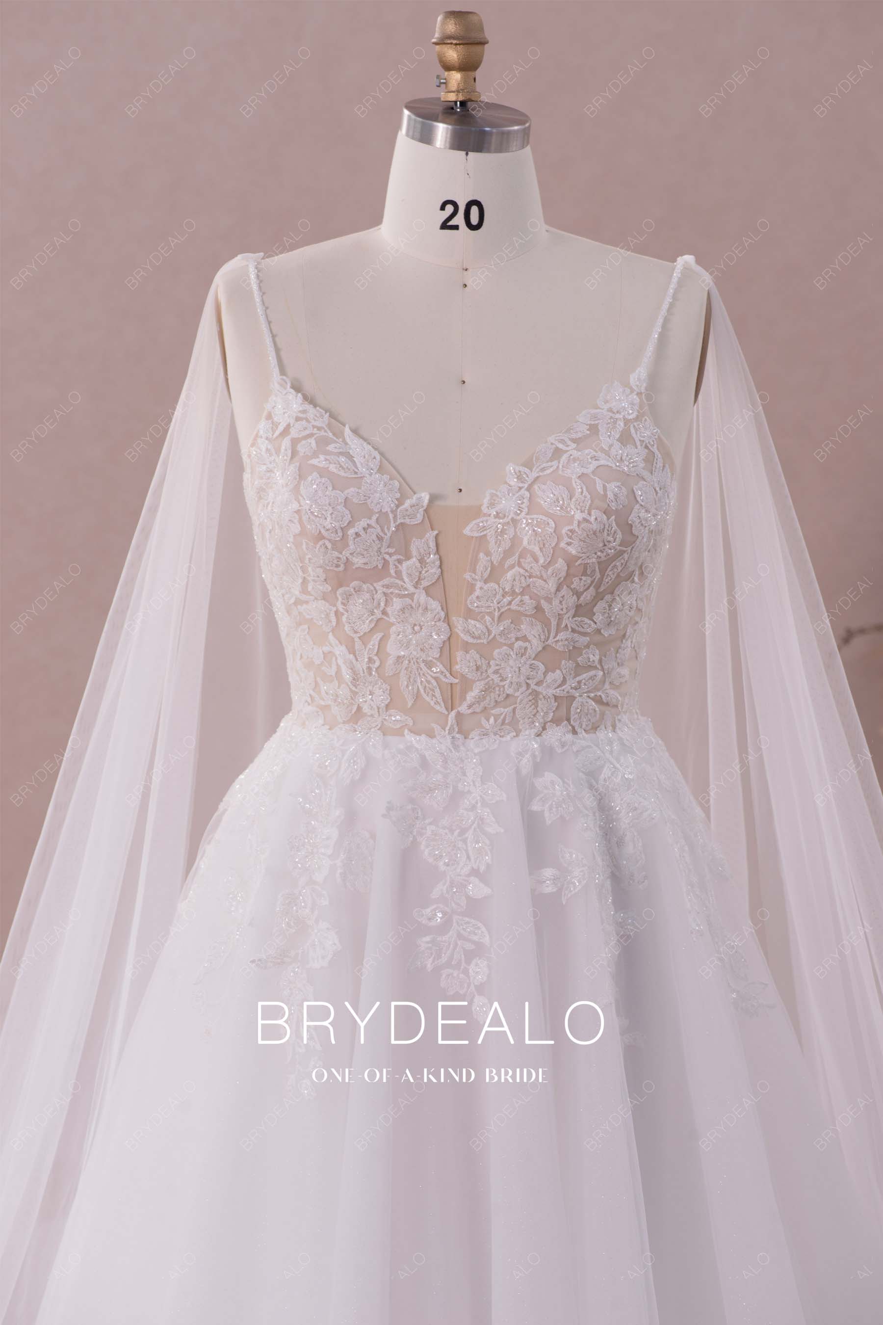 beaded straps plunging neck lace wedding dress