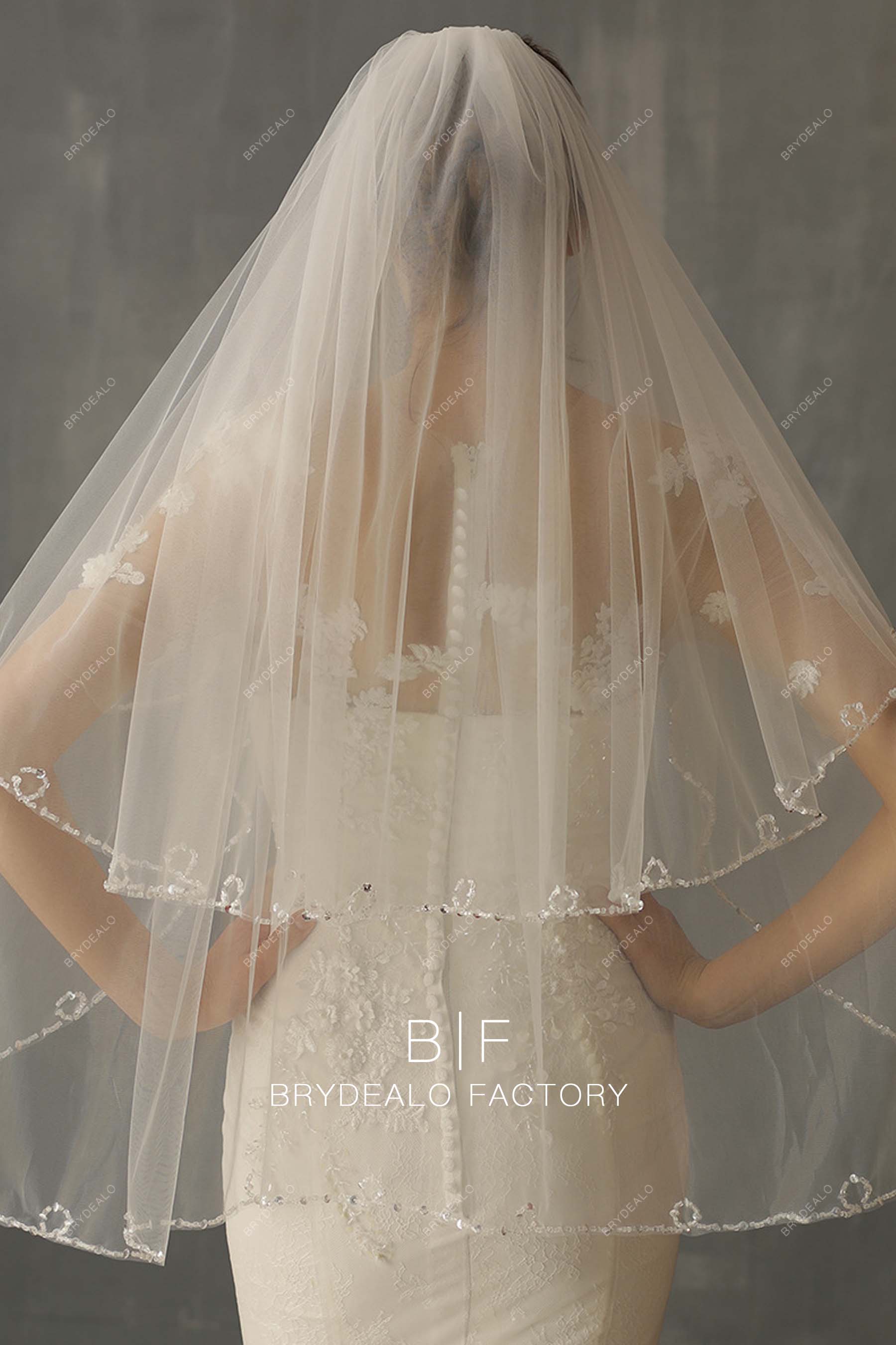  Two-tiered Fingertip Length Wholesale Wedding Veil
