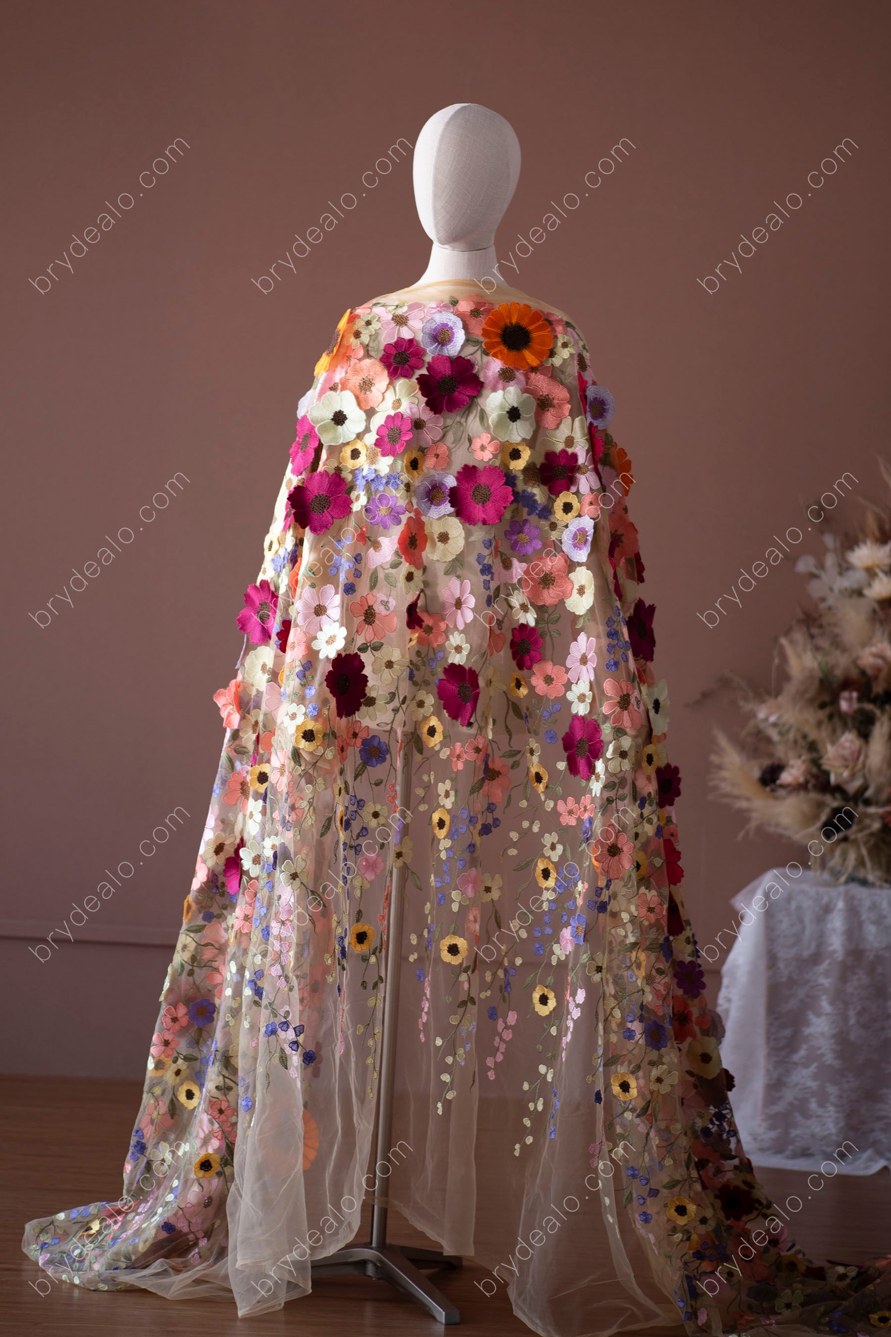 Glamorous Colorful Flowers Designer Lace Fabric