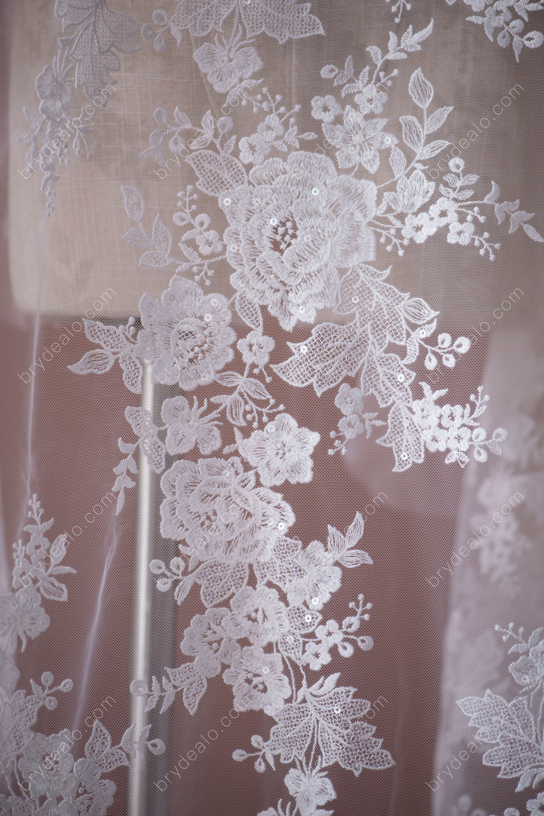Beautiful Sequin Flower Bridal Lace Fabric