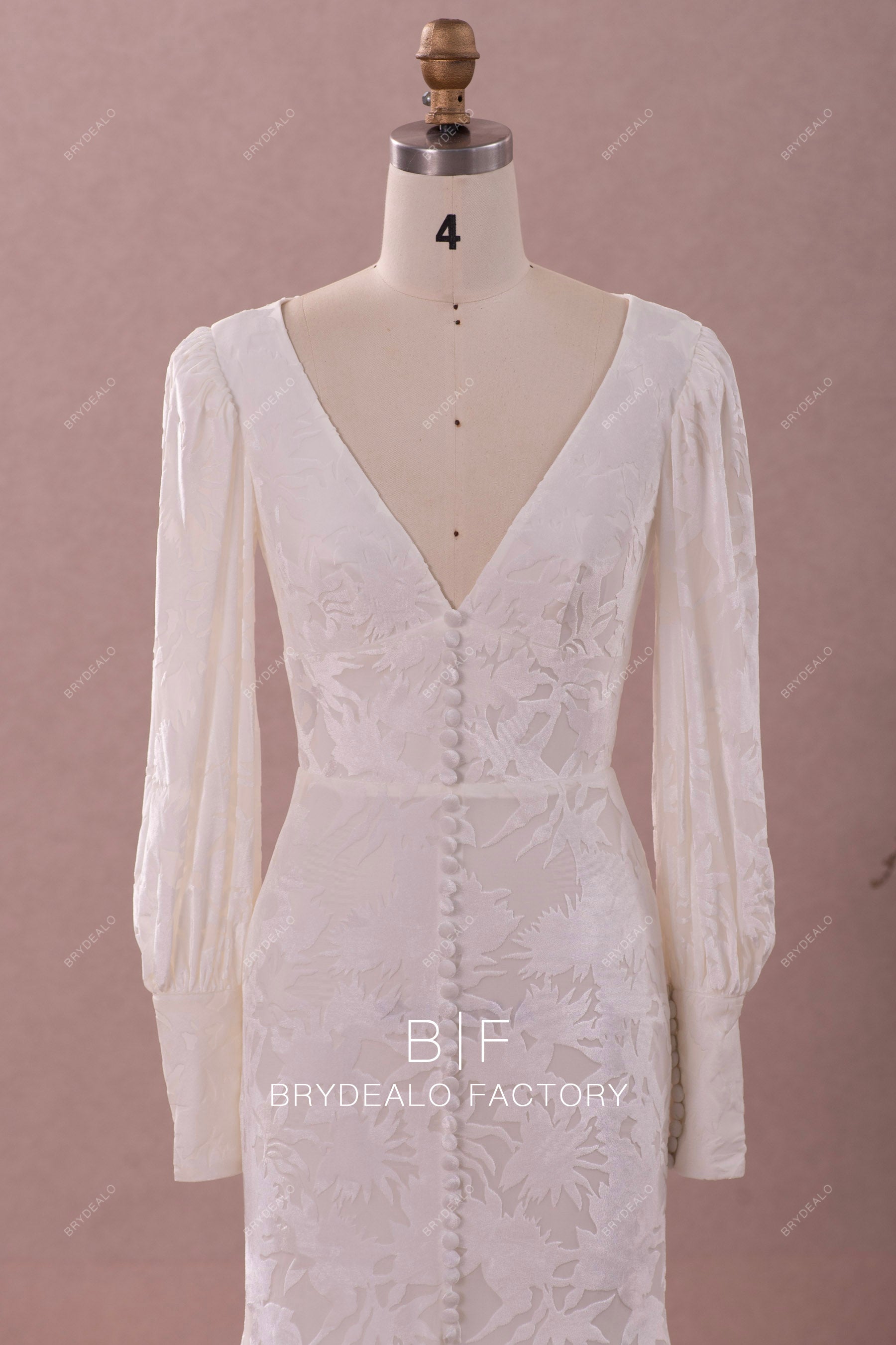 bell sleeved v-neck velvet wedding dress
