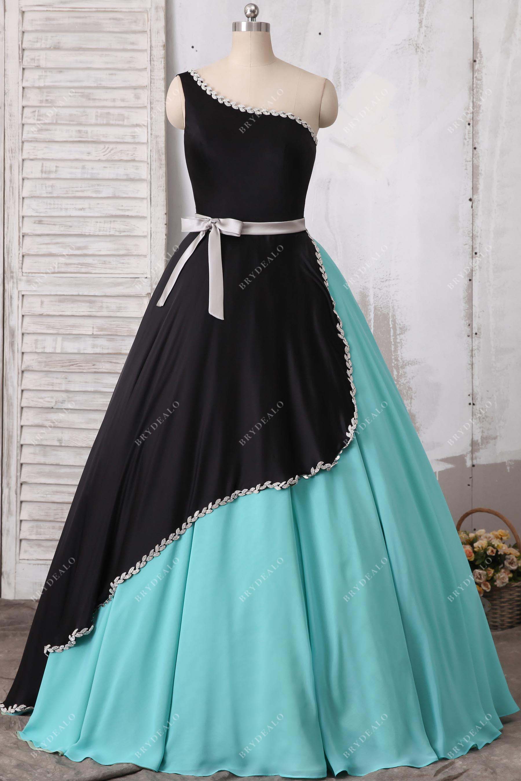 black one shoulder ball gown dress