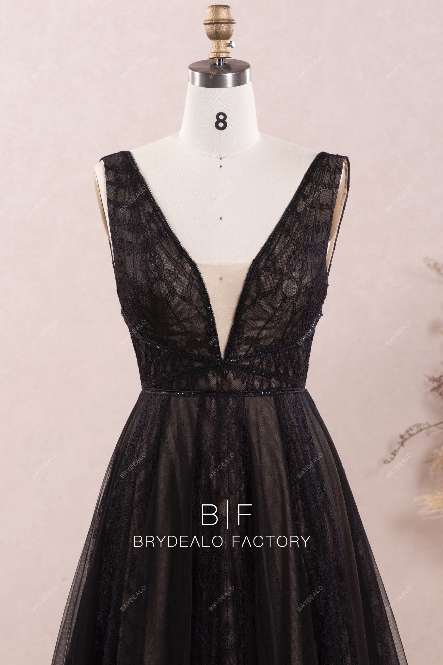 Sample Sale | Black Boho Plunging Lace Tulle Wedding Dress Sample Sale | Black Boho Plunging Lace Tulle Wedding Dress