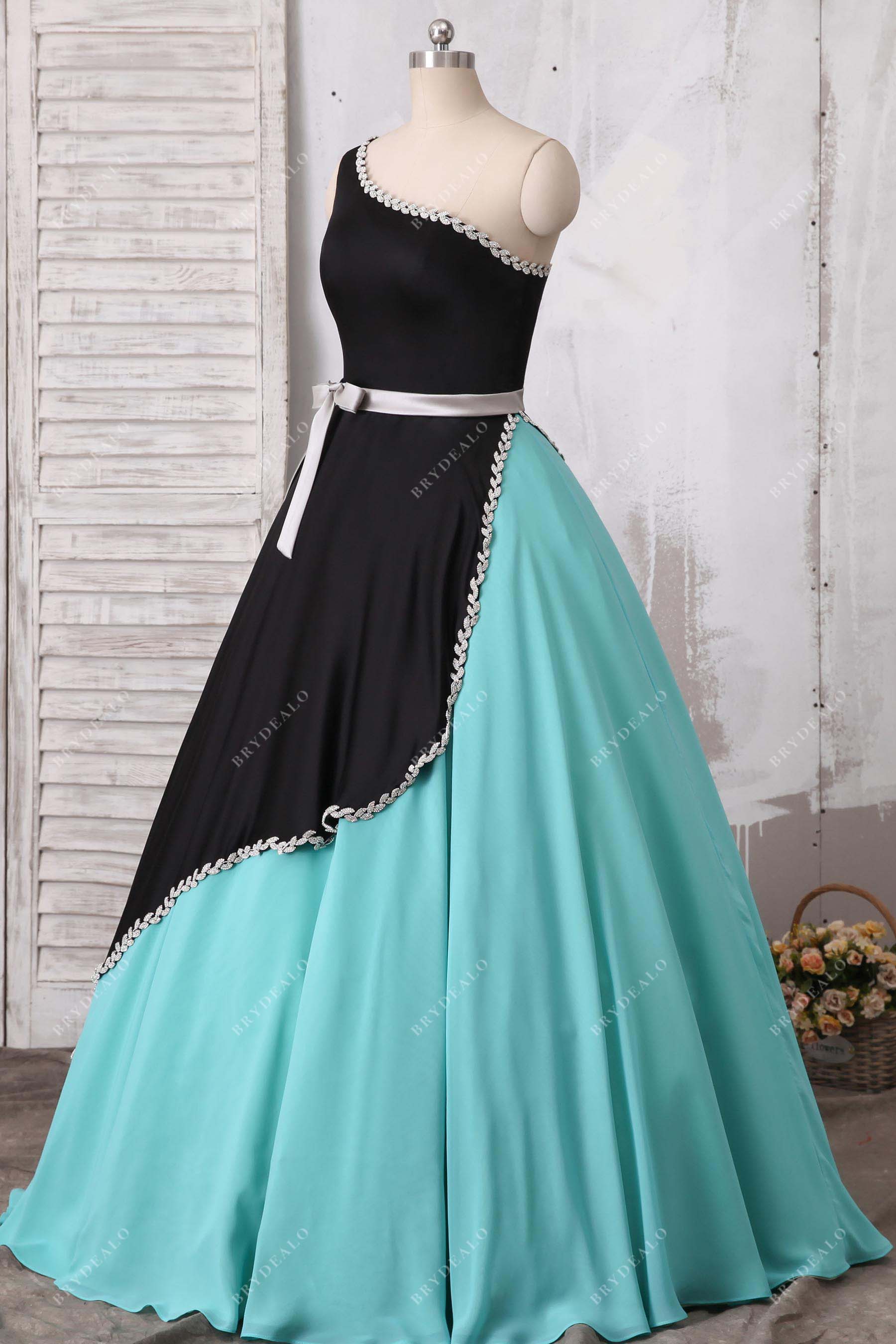 black taffeta two-tone ball gown dress