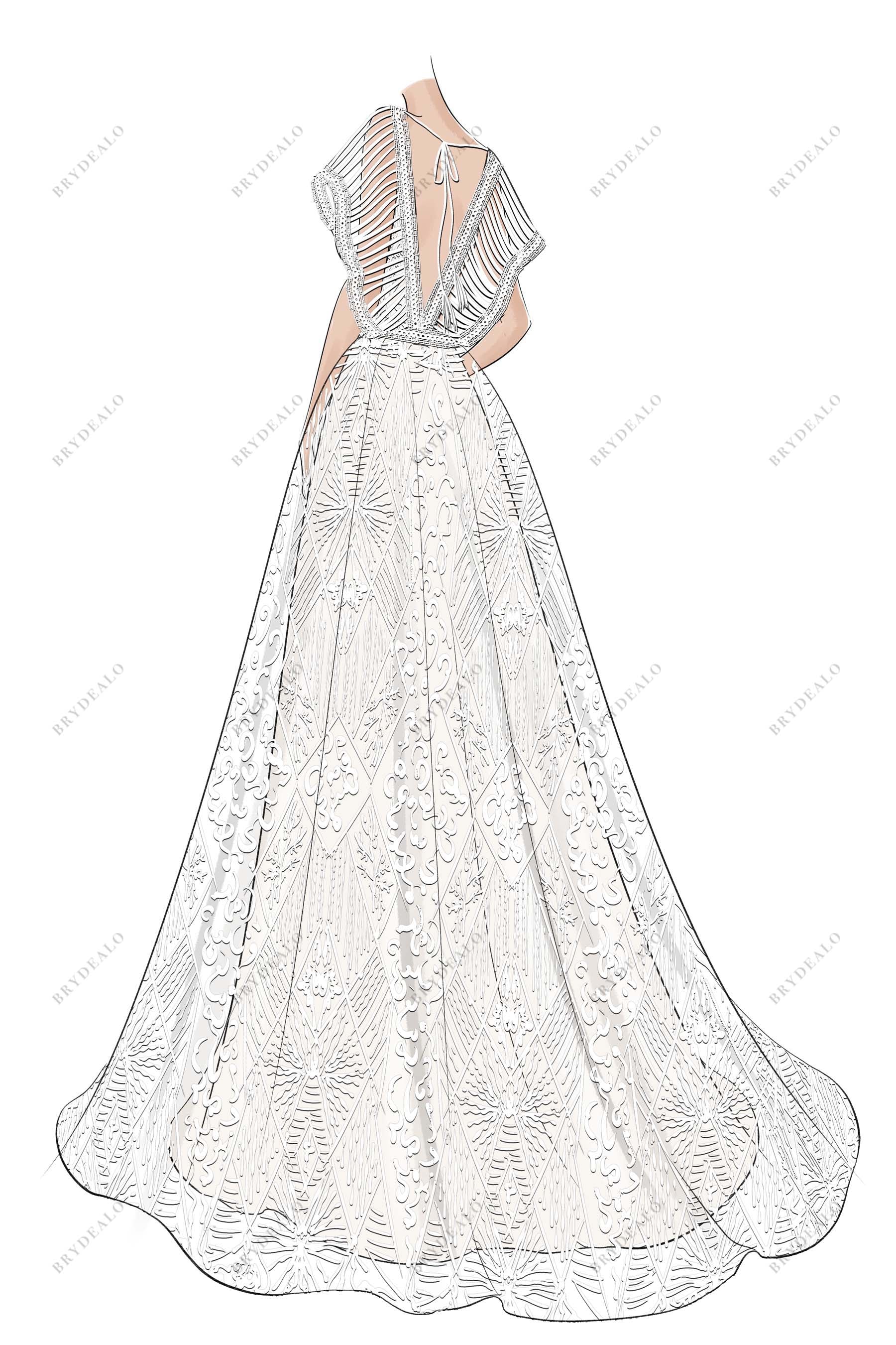 Boho Lace Open Back A-line Wedding Dress Sketch