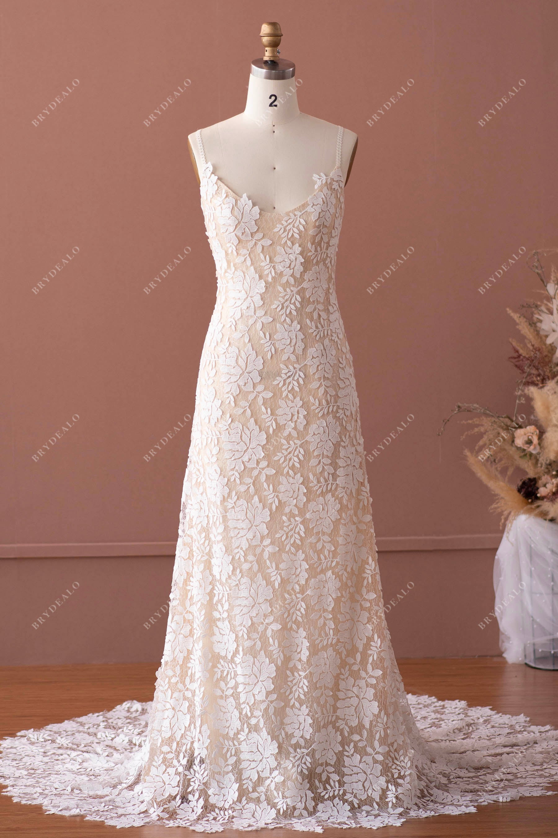 boho straps lace mermaid wedding dress