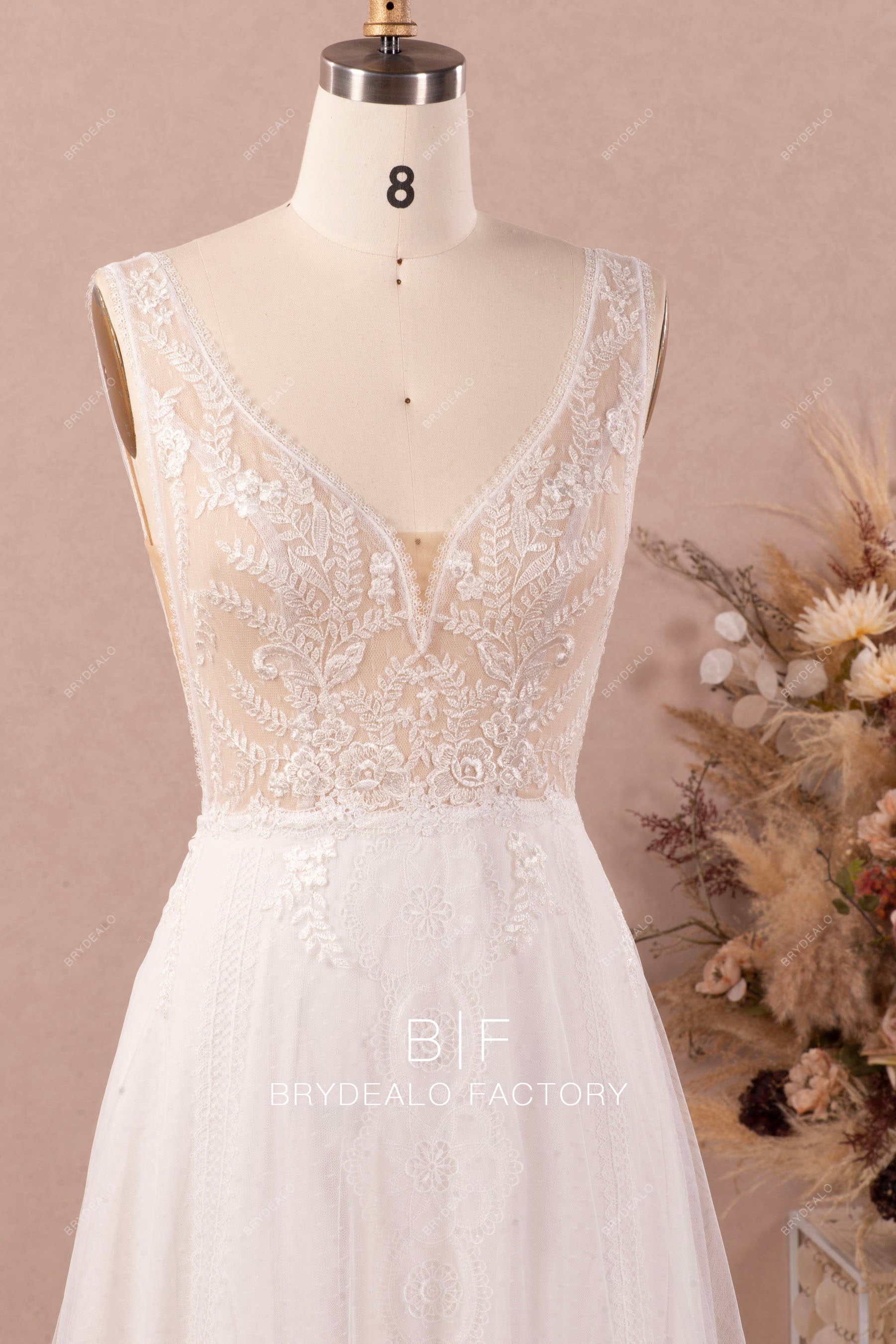 boho straps lace wedding dress
