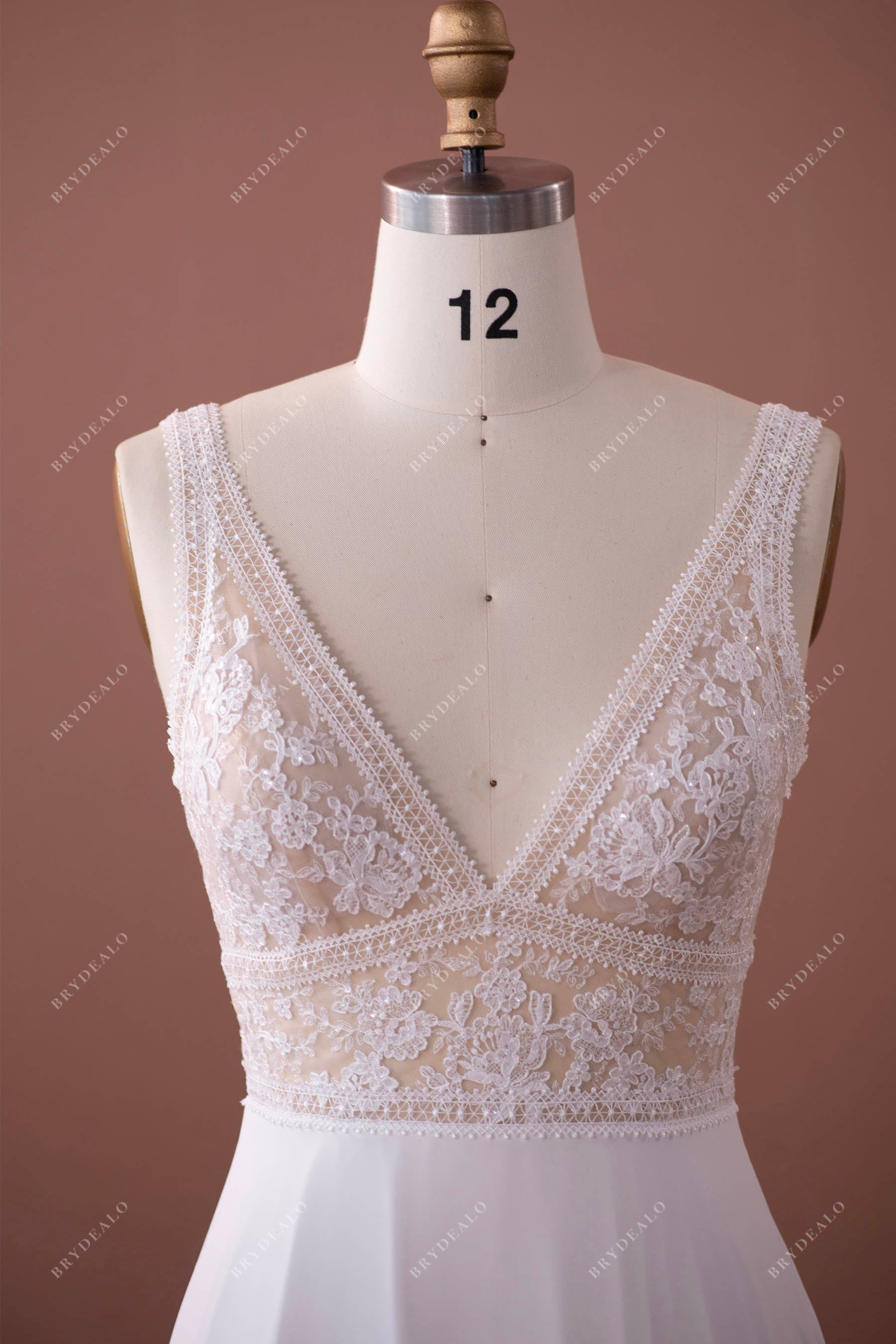 boho straps plunging lace wedding dress