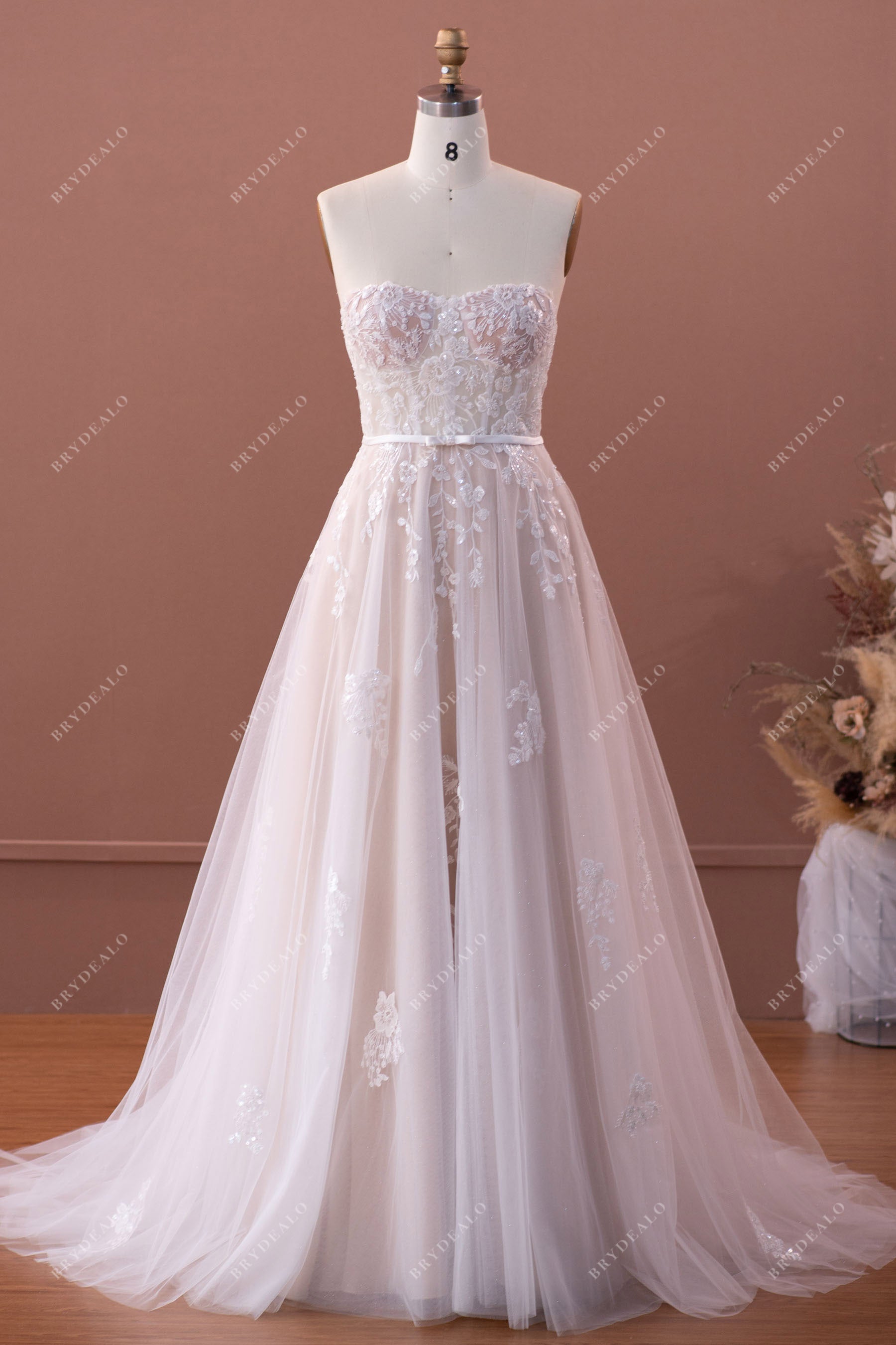 boned corset lace A-line wedding dress