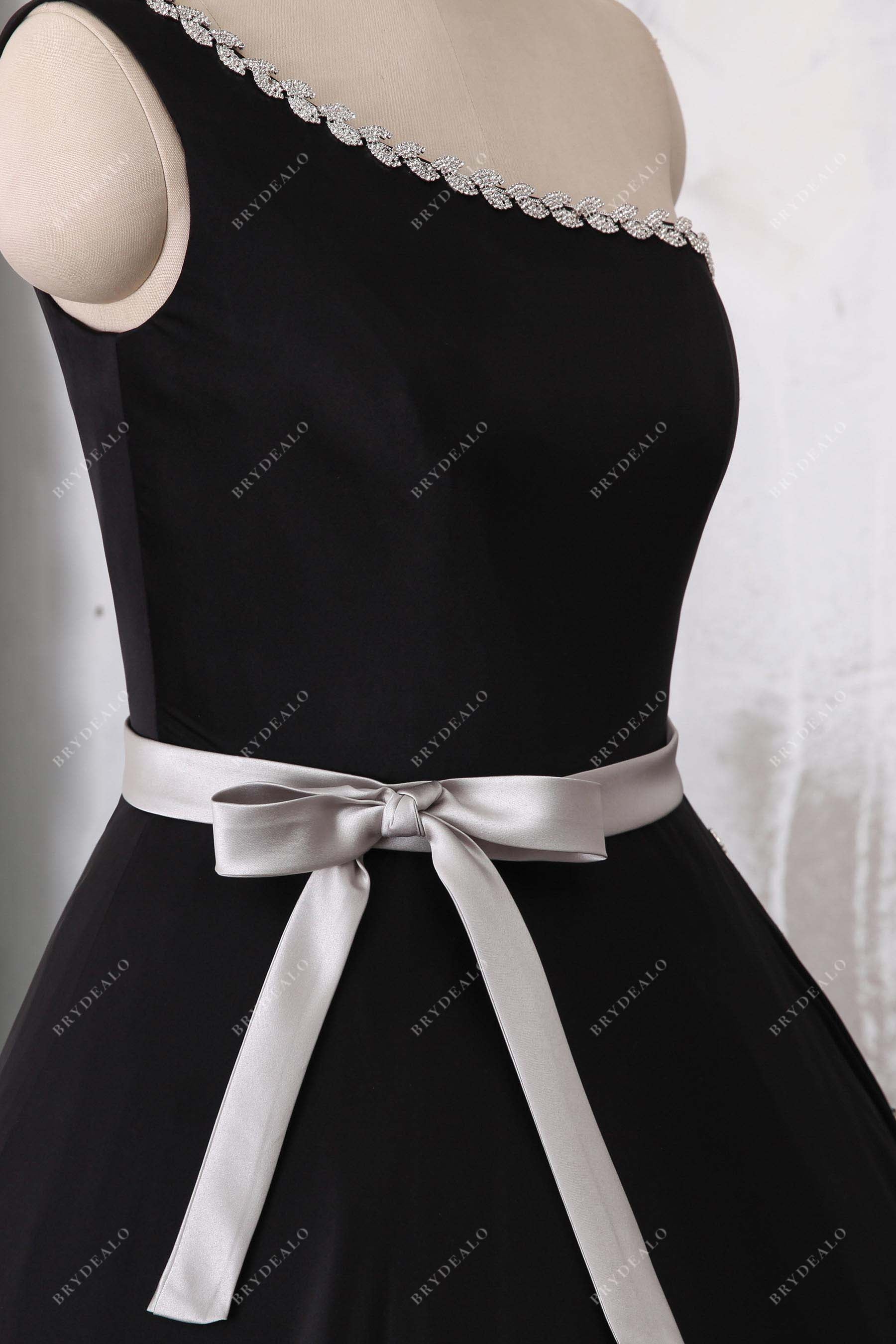 bowknot black satin taffeta prom dress