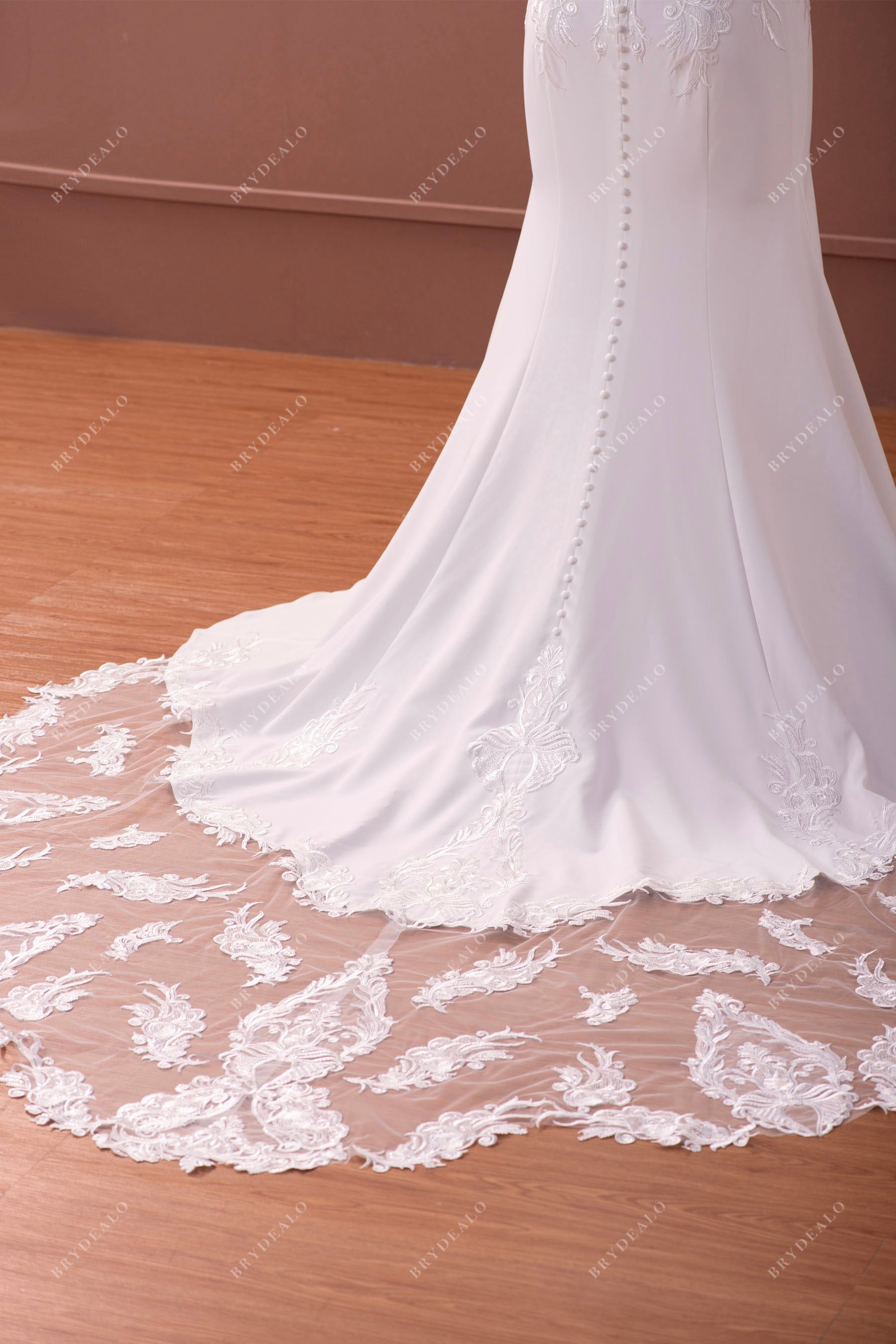 bridal gown illusion lace train