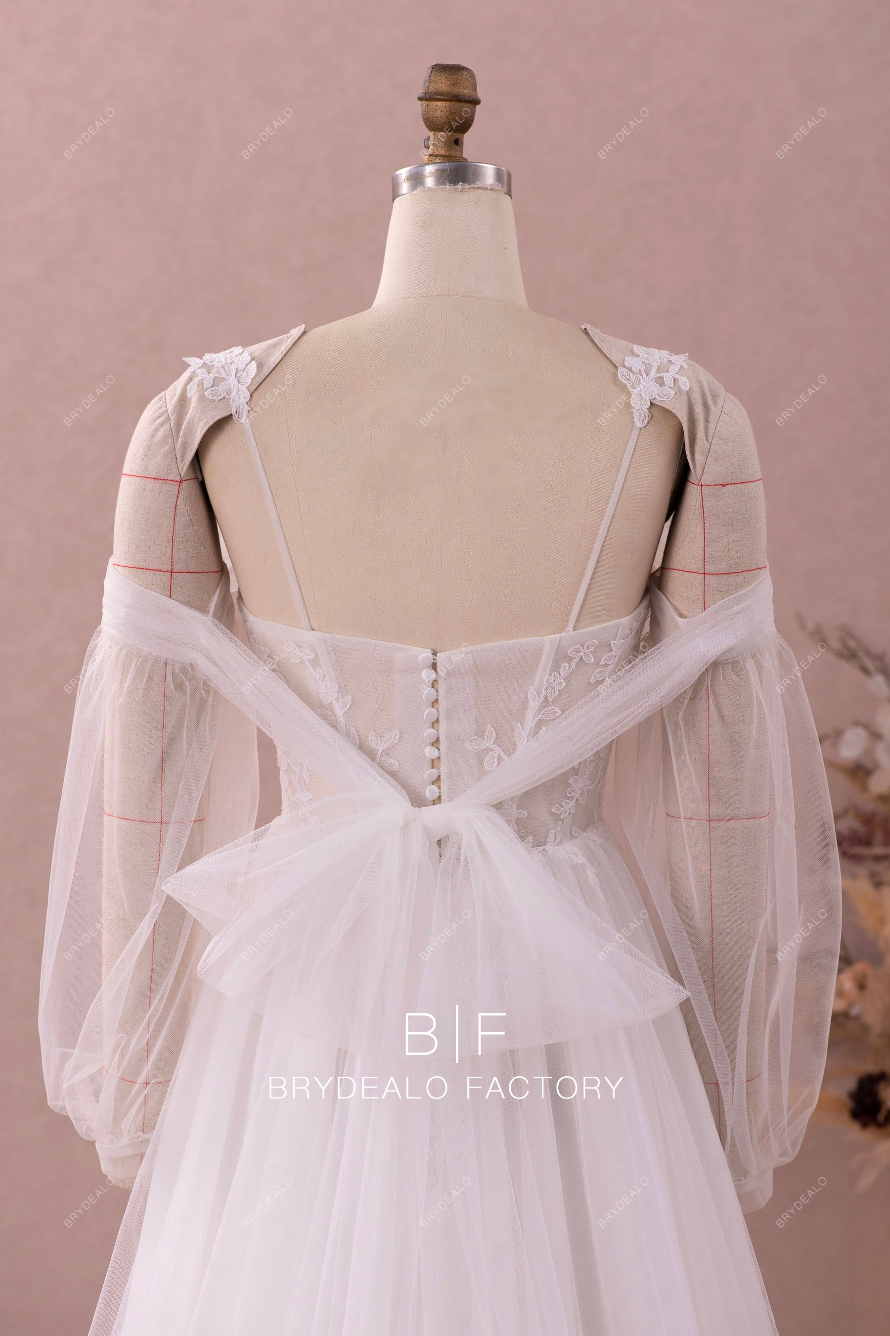 bridal removable tulle sleeve with bowknot