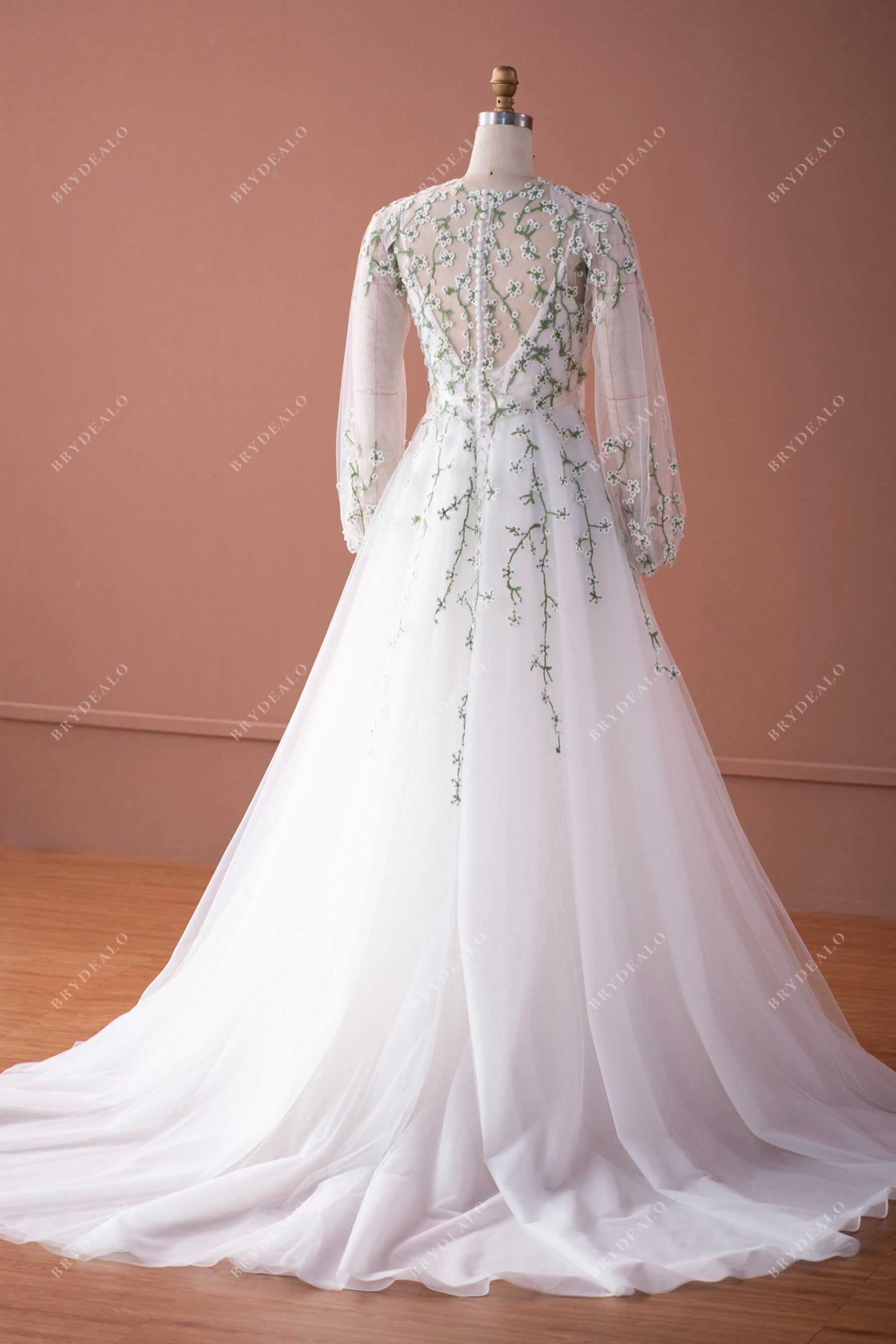 bubble sleeve blouse A-line bridal gown